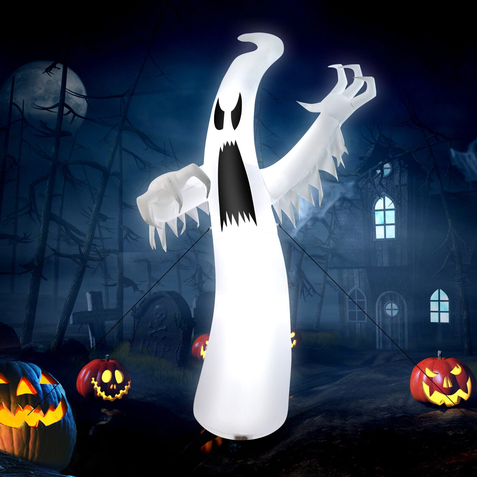 LJG 12 Feet Halloween Inflatable Ghost with LED Lights