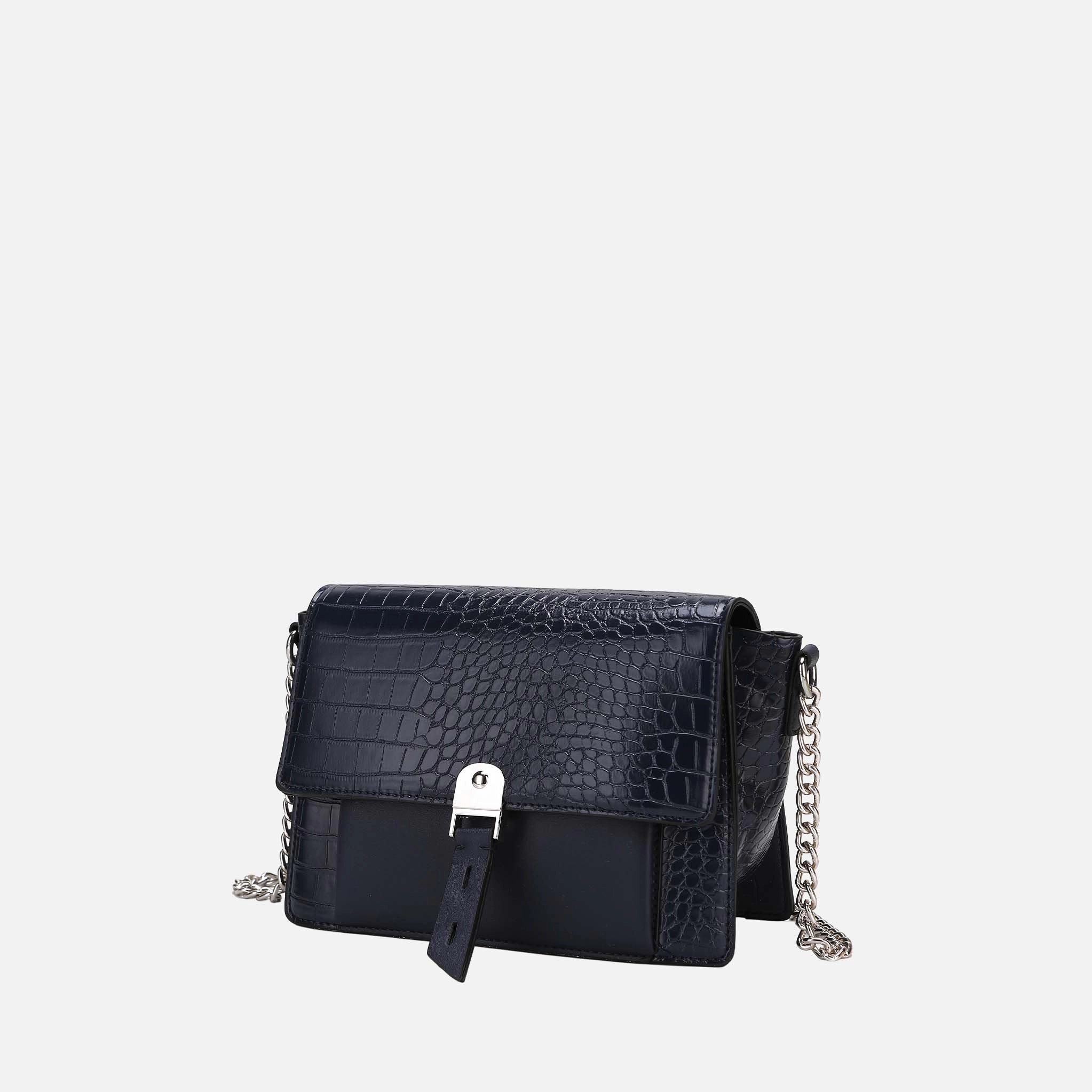 Mia K Collection Hope Shoulder Bag - Crocodile-Embossed Vegan Leather, Silver Chain Strap