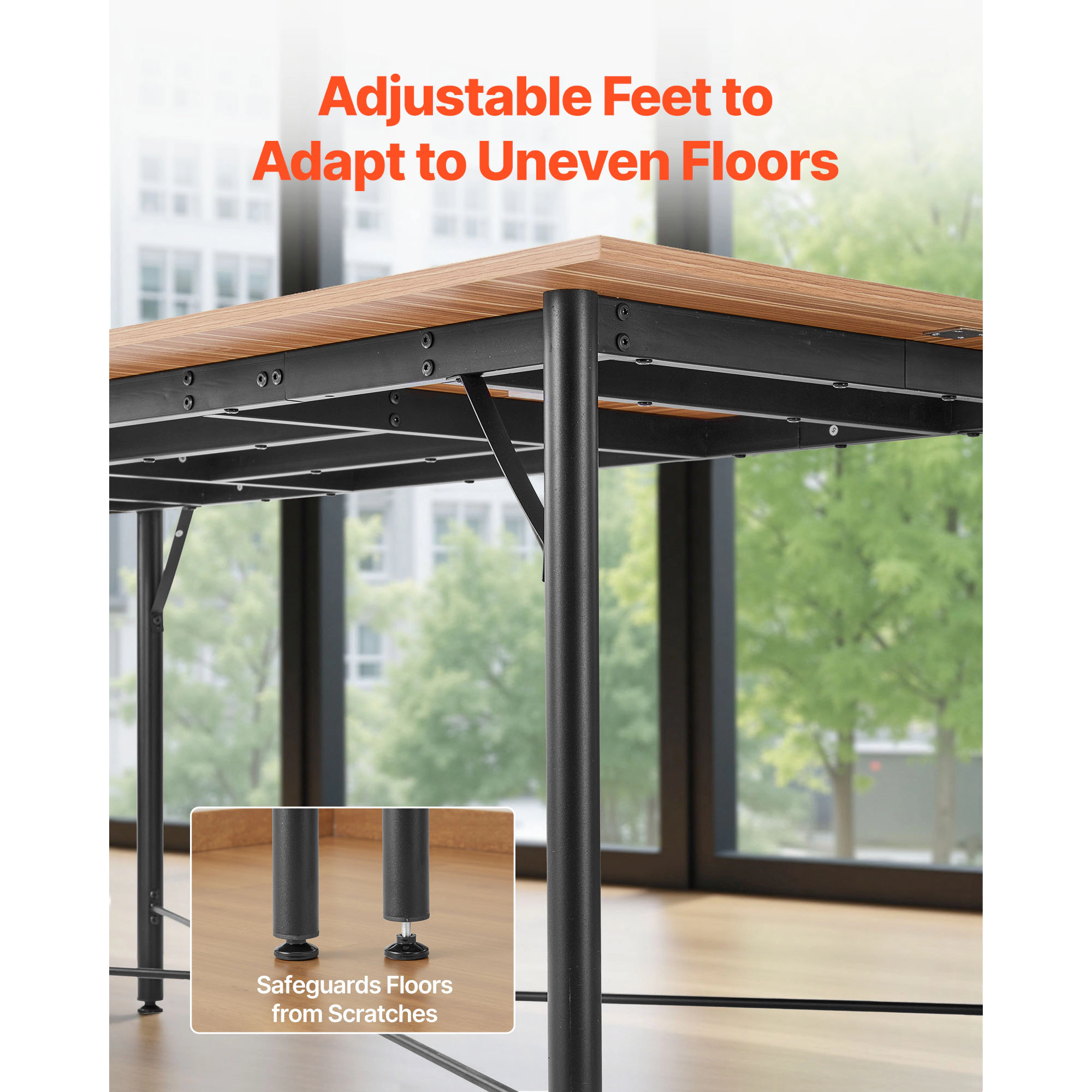 HONGGE Modern Office Meeting Desk with Metal Legs for Conference Room Easy Assembly Brown