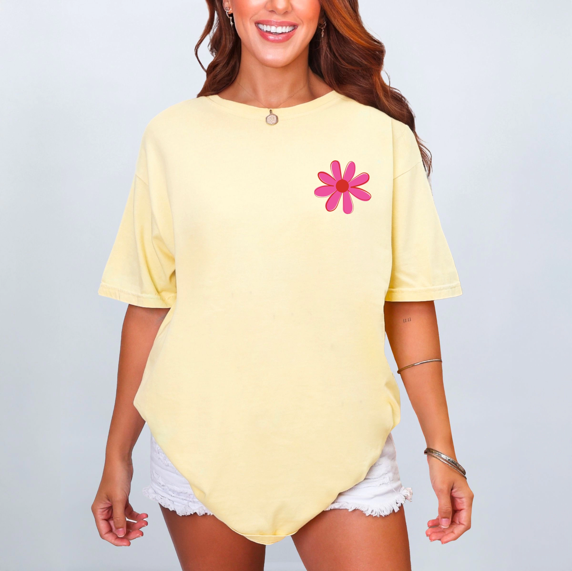Simply Sage Market - Happy Vibes Flower Women's Garment Dyed Graphic T-shirt