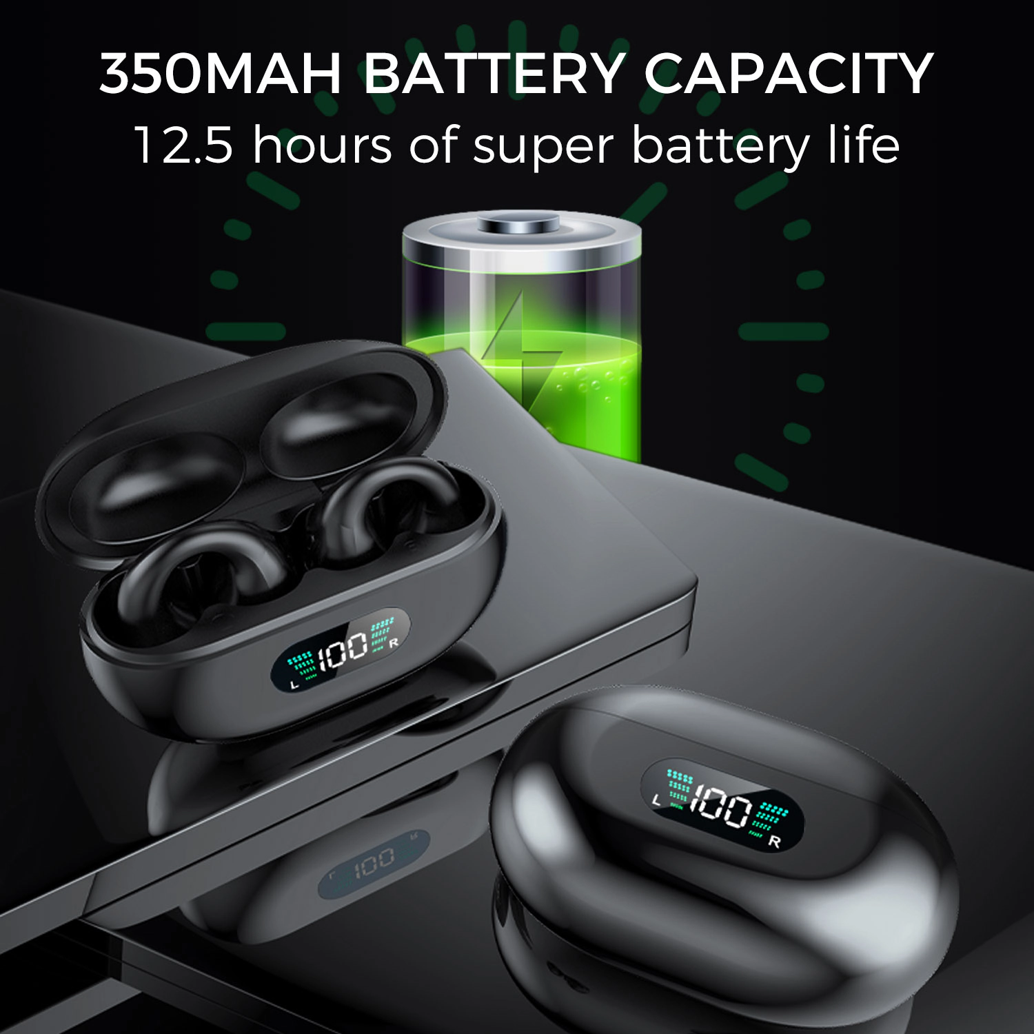 Alpha Digital - Unisex Bluetooth 5.3, Comfortable, 18Hr Playtime Clip-on Earbuds