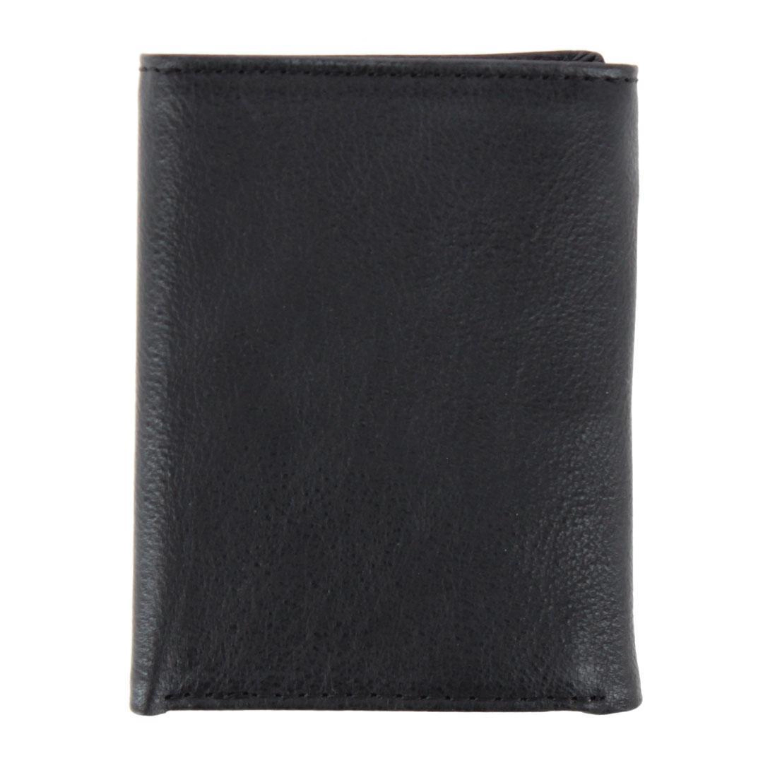 Wrangler Men's Pebble Grain Leather Trifold Wallet with Metal Logo