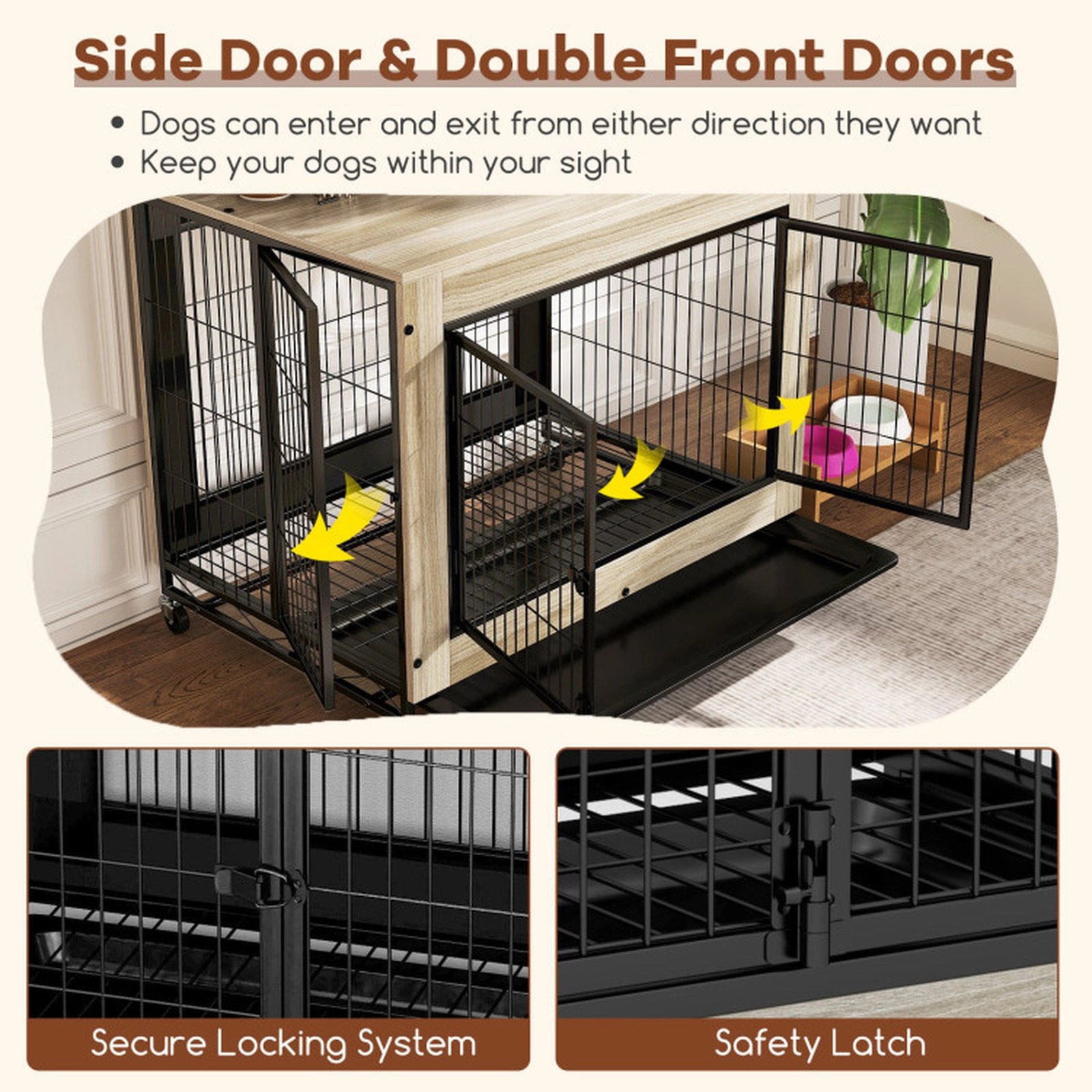 SUGIFT Gray 66-lb Tabletop Capacity Industrial Dog Kennel with Flip-up Top 3 Doors and Removable Tray