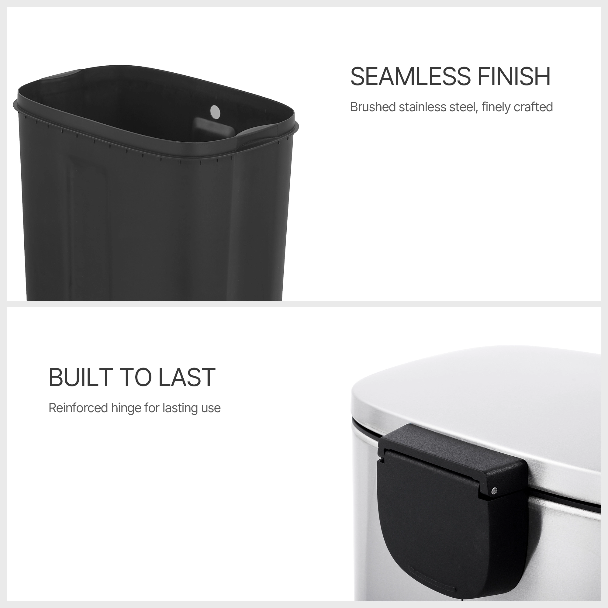 Innovaze 13 +2.1 Gal./50+8 Liter Stainless Steel Step-on Trash Can Set for Kitchen and Bathroom