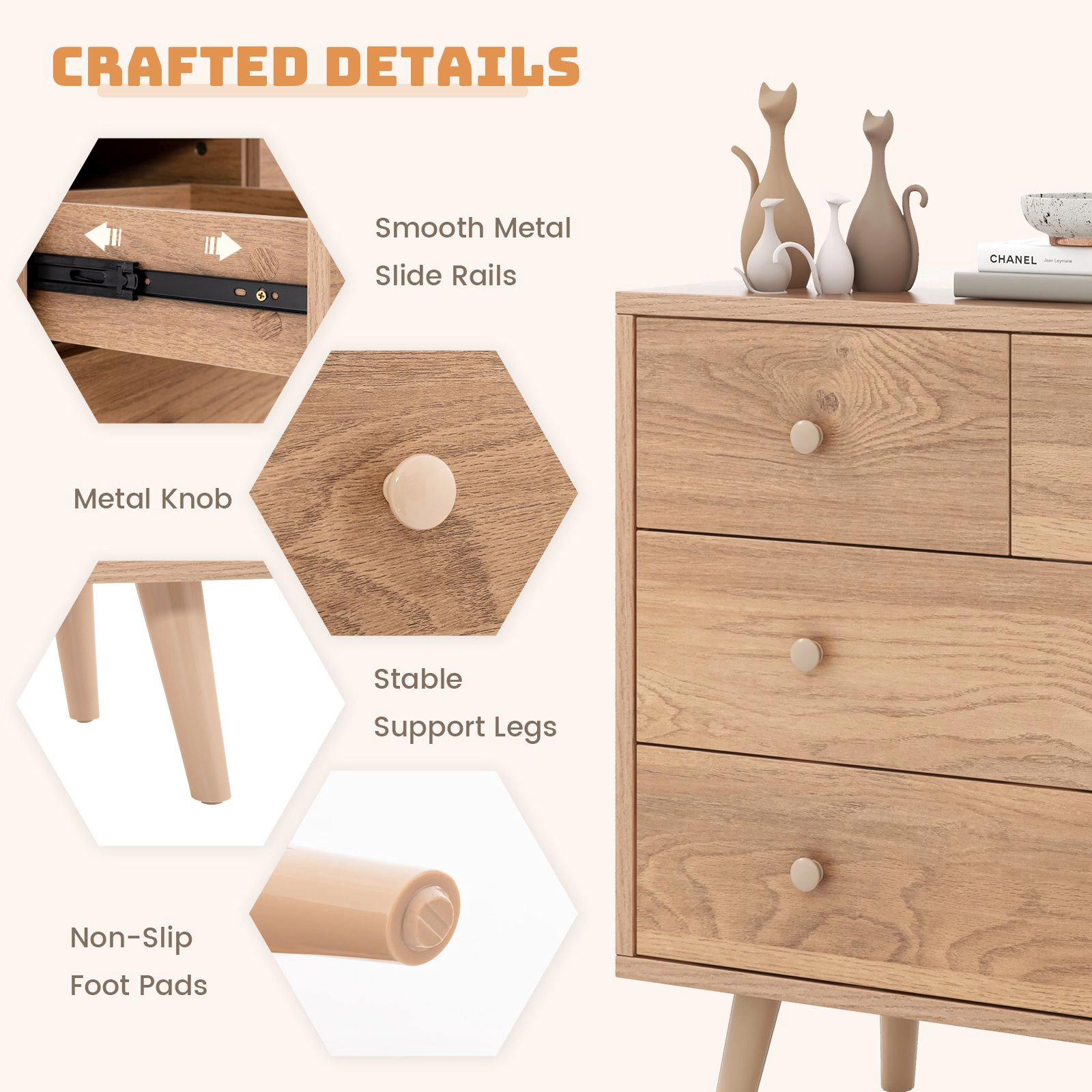 SlickBlue 4-Drawer Wood Dresser with Spacious Top and Metal Glides