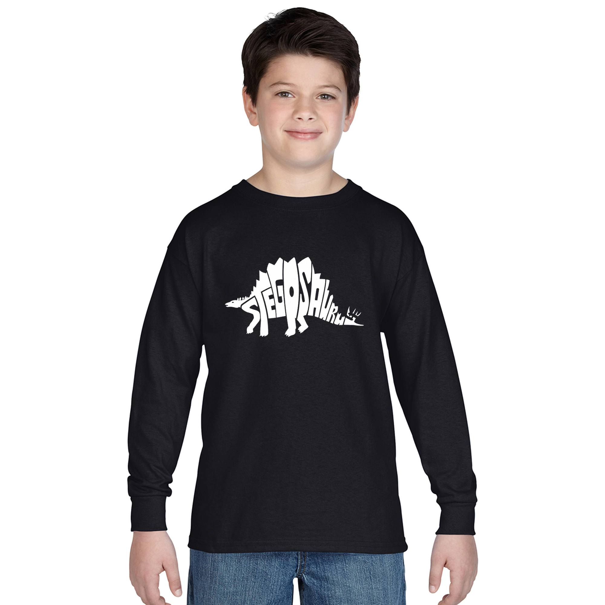 LA Pop Art Boys Long Sleeve T-Shirt -  STEGOSAURUS