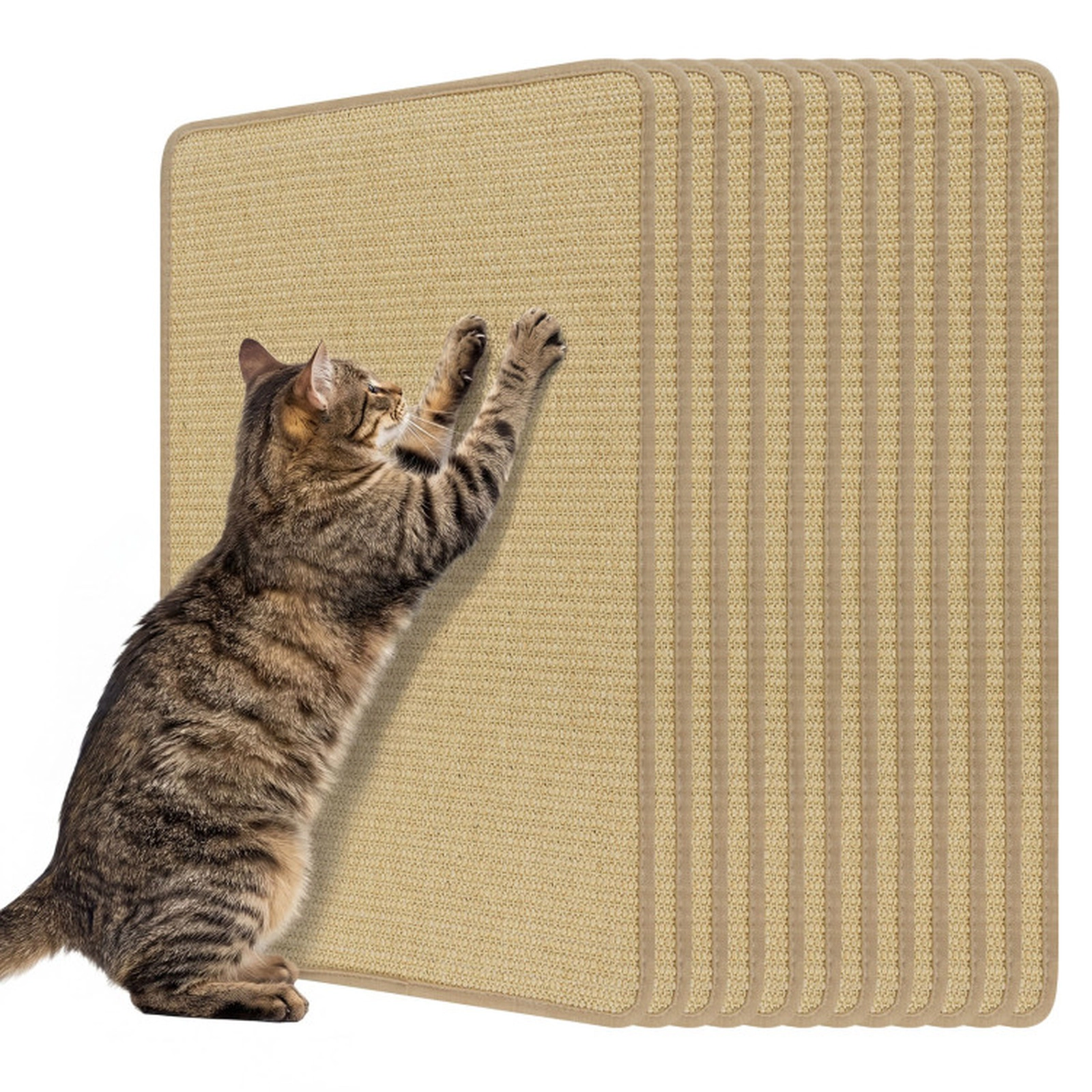 SUGIFT Cat Scratcher Mats Set for Cat Trees with Anti-Slip Bottom Self-Adhesive Tapes Natural
