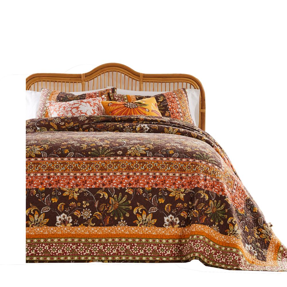 Barefoot Bungalow Audrey Chic Boho Jacean Fern and Floral Prints Bedspread Set 3 PC Two Pillow Shams