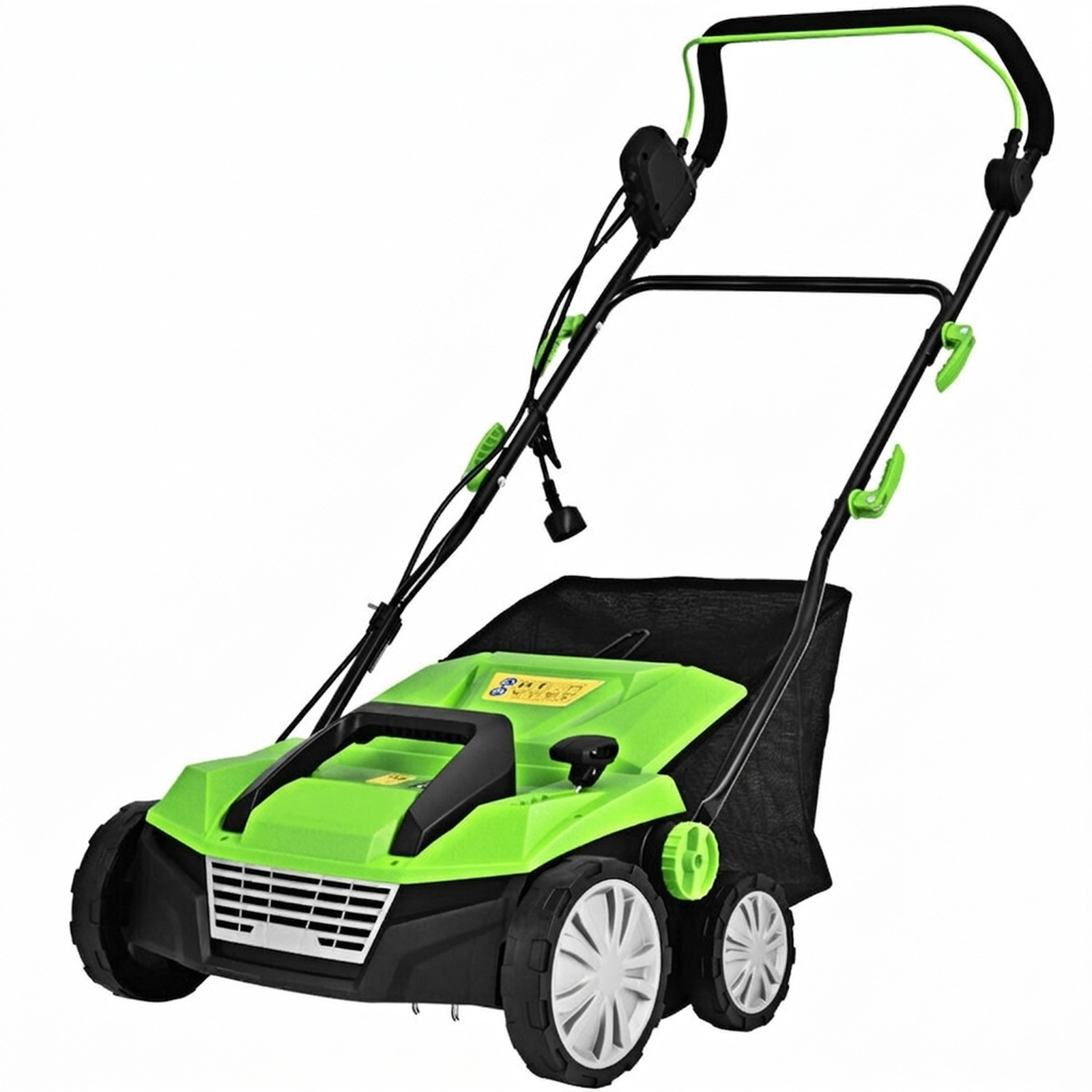 SUGIFT 4-Position Adjustable 15-in 13 Amp Electric Scarifier with 50L Collection Bag and Removable Blades Green/Orange