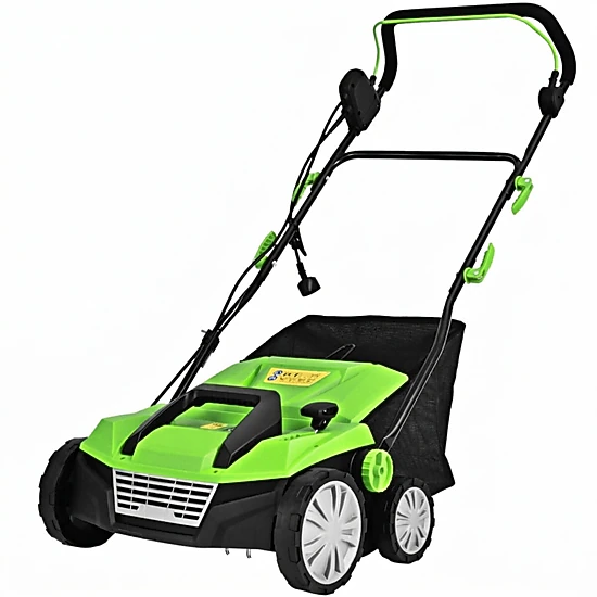 SUGIFT 4-Position Adjustable 15-in 13 Amp Electric Scarifier with 50L Collection Bag and Removable Blades Green/Orange