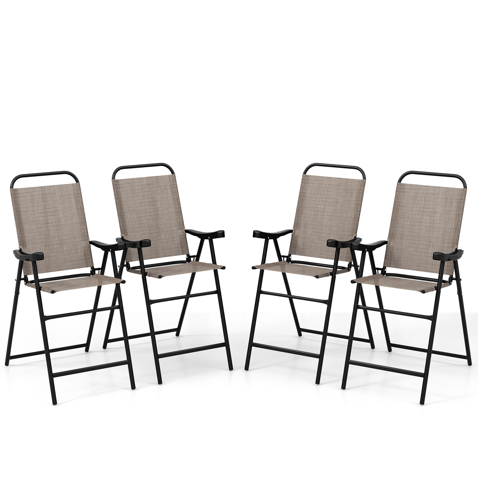 SUGIFT Coffee Metal Frame Armrests and Footrest Set of 4 Patio Folding Bar Stool