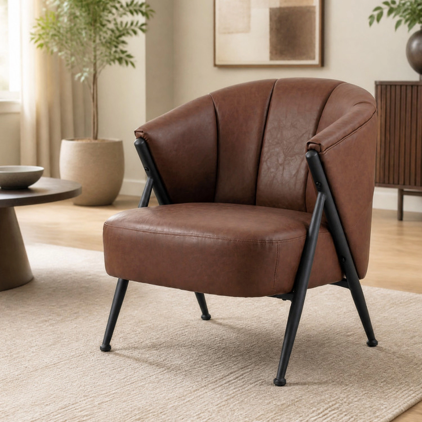 SUGIFT Mid Century Modern Accent Chair with Curved Backrest and Wide 23.5 x 21 in Seat 352-lb Capacity Brown