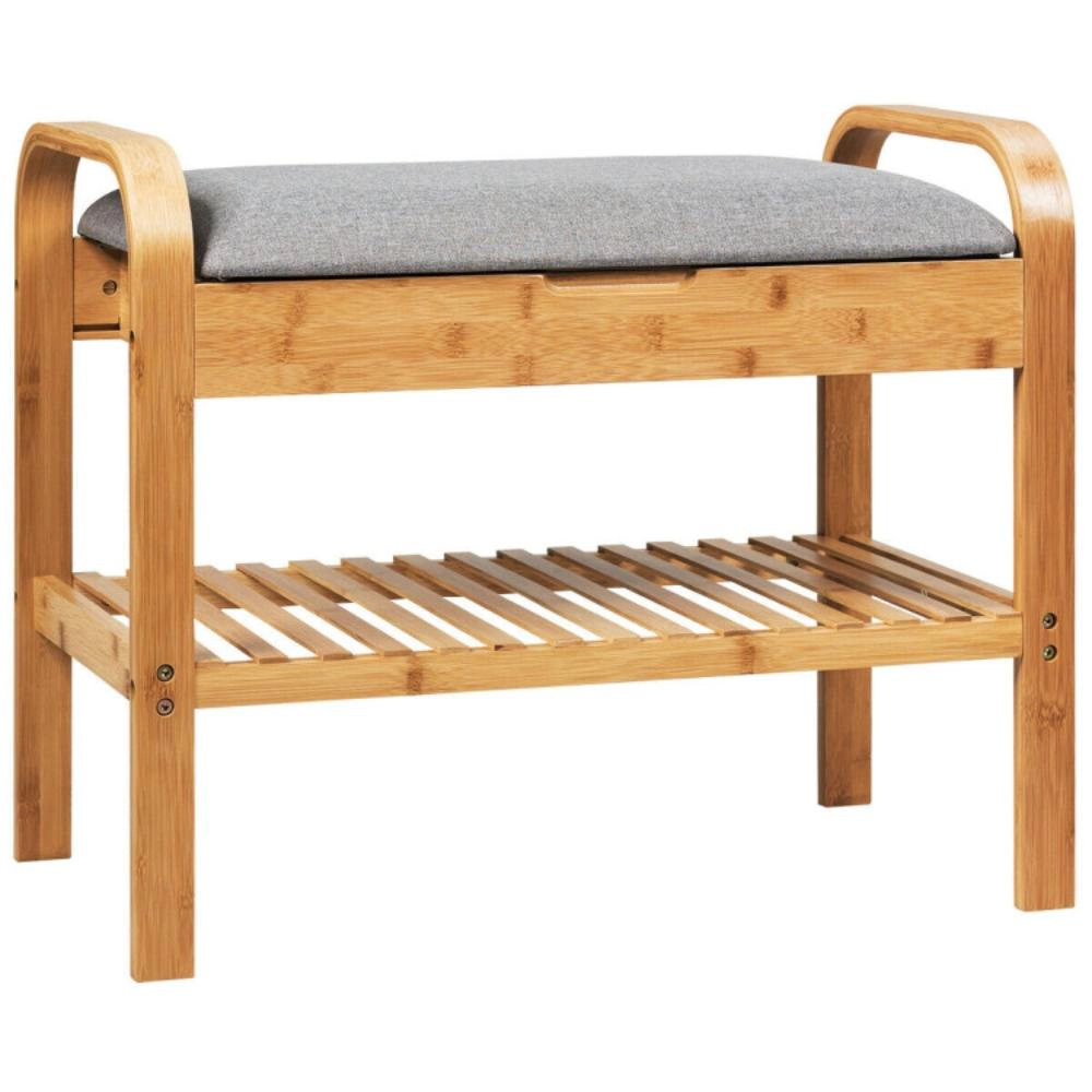 Hivvago Shoe Rack Bench Bamboo With Storage Shelf-Natural