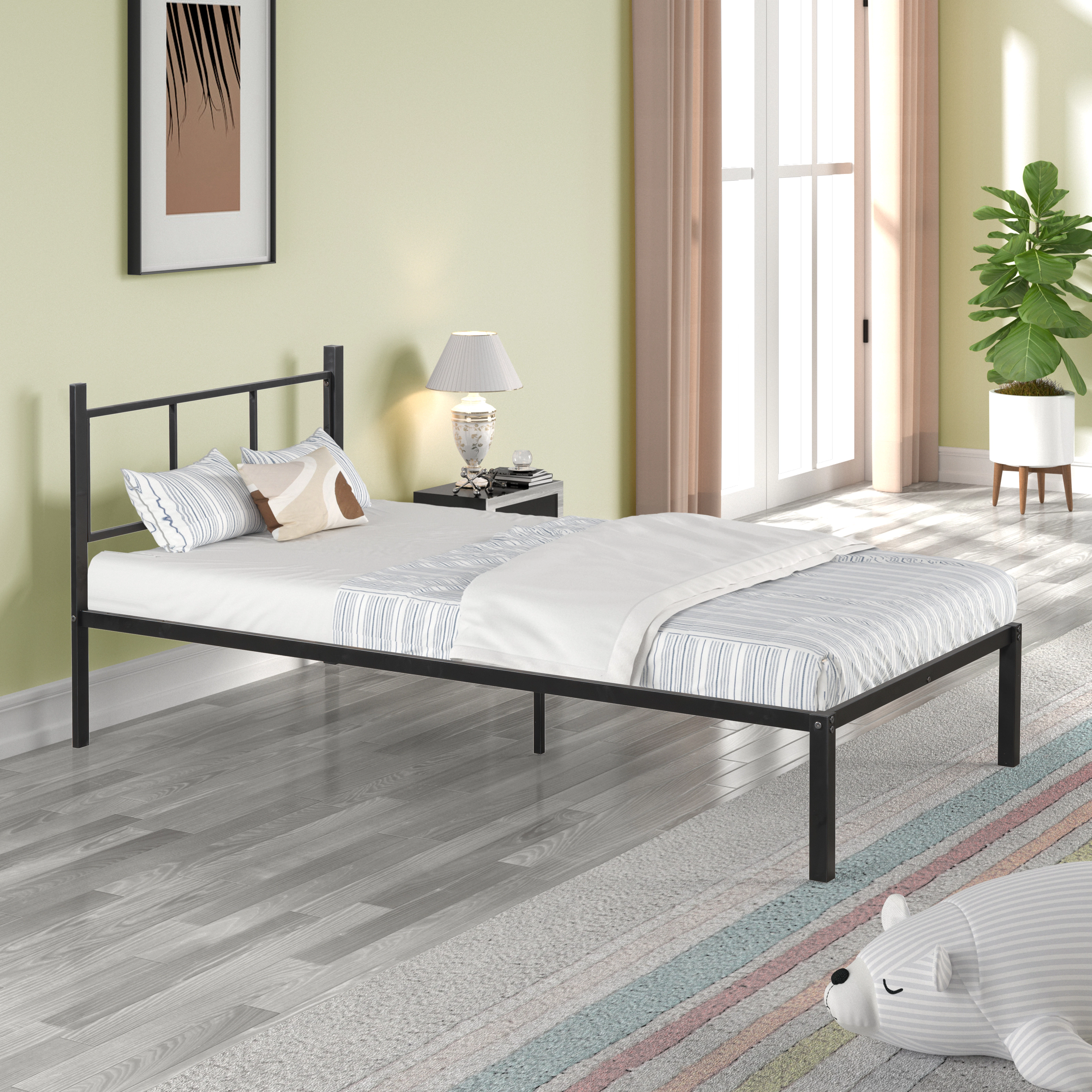 Flynama Triple Bunk Bed, Sturdy Metal Frame, Separates into Three Beds, No Box Spring
