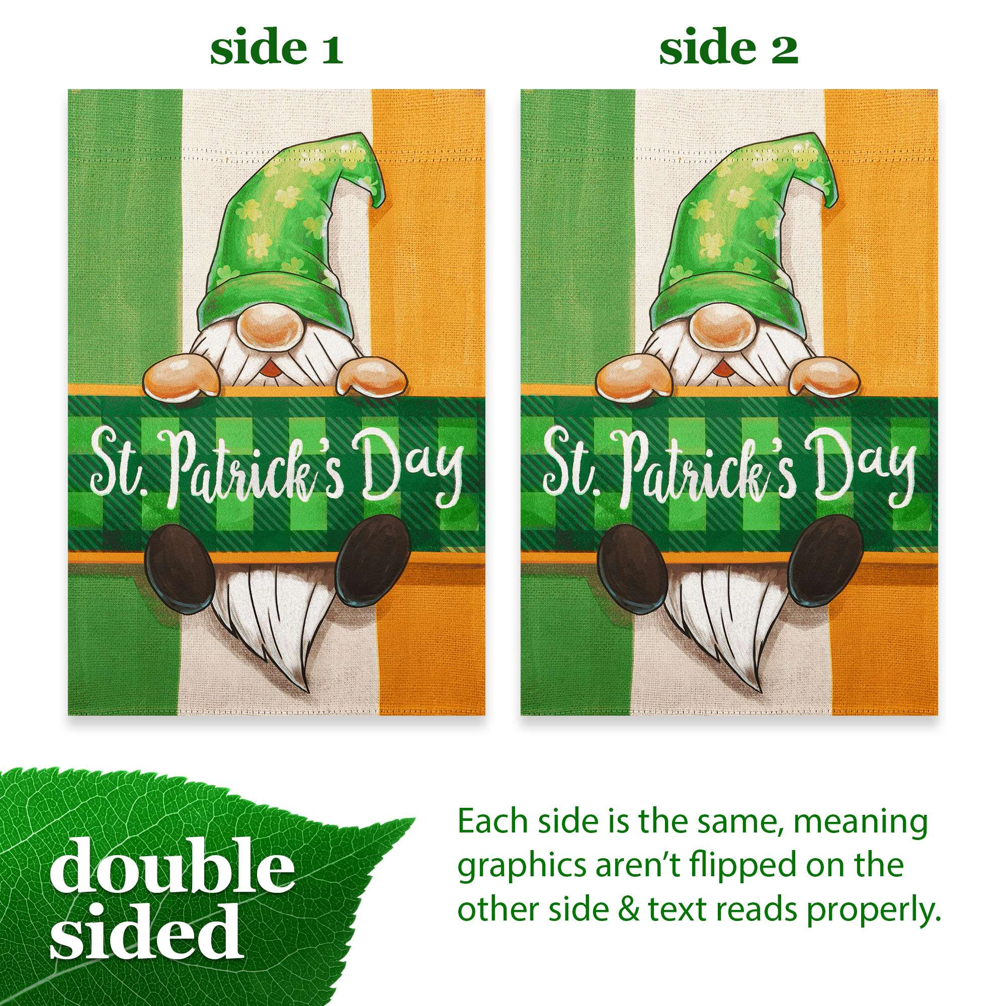 G128 St. Patrick's Day Gnome Garden Flag 12x18 in - Double-Sided Outdoor Lawn Decoration