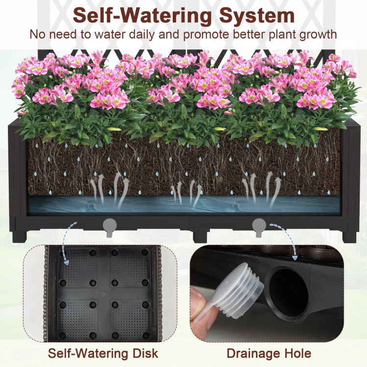 Hivvago Set of 2 PE Rattan Raised Garden Bed with Trellis Planter Box for Climbing Plants