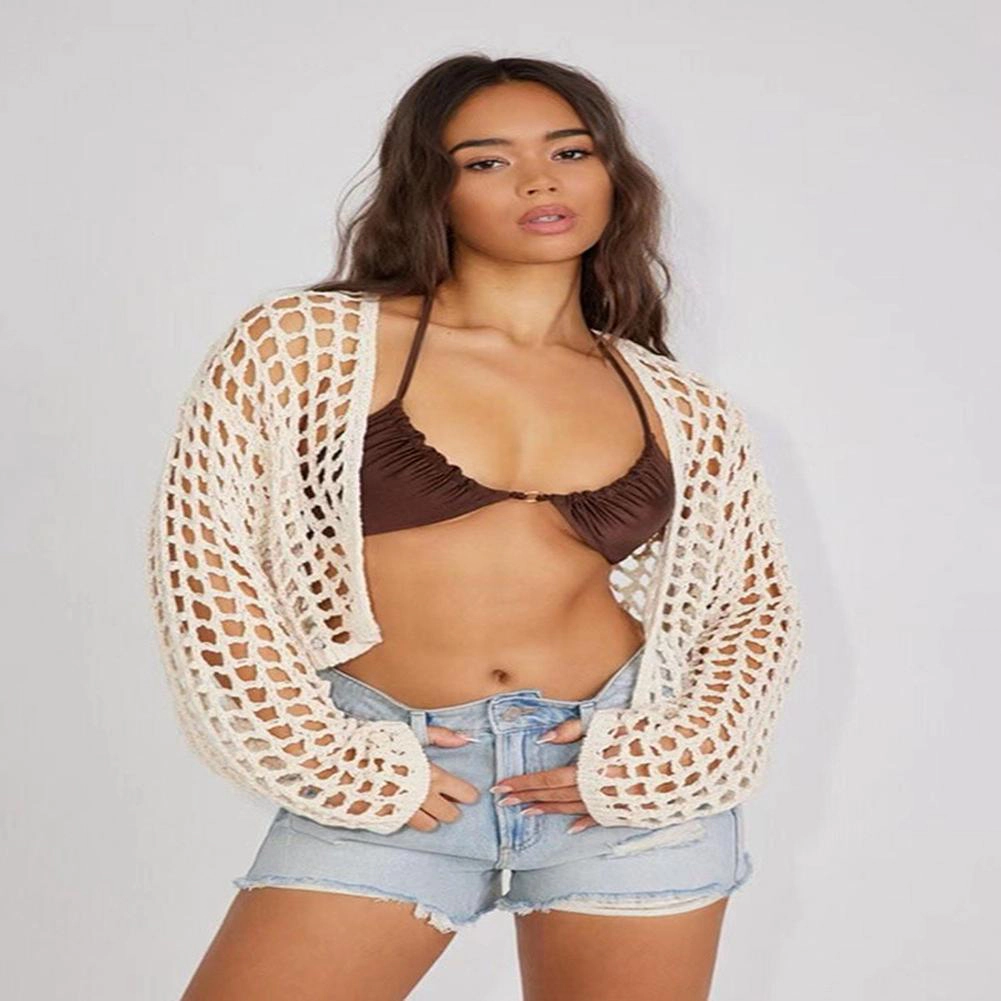 KOJOOIN Summer Cardigan For Women Long Sleeve Tie Front Crochet Sweater Cardigans Oversized Beach Coverup
