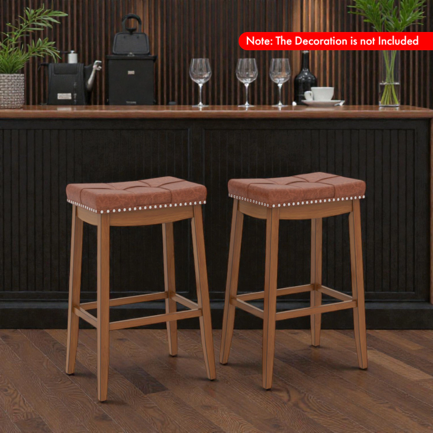 Hivvago Set of 2 Upholstered PU Leather Bar Stools with Saddle Seat