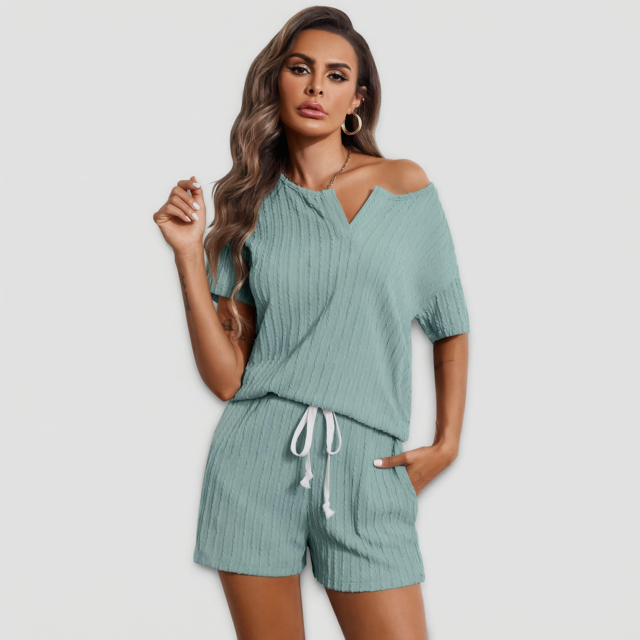 Ekouaer Lounge Sets for Women Two Piece Outfits Top and Shorts Pajama Tracksuit Sweatsuits