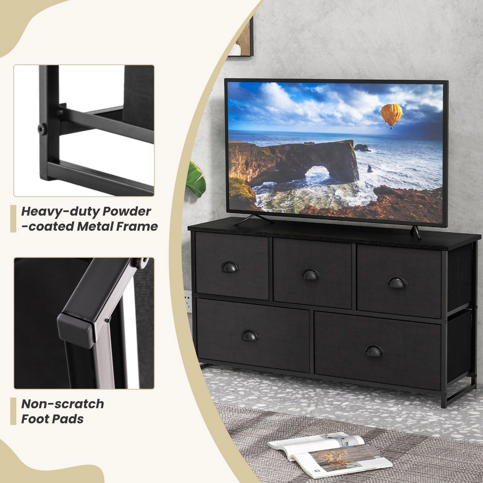 SlickBlue 5 Drawer Storage Cabinet with MDF Top and Steel Frame