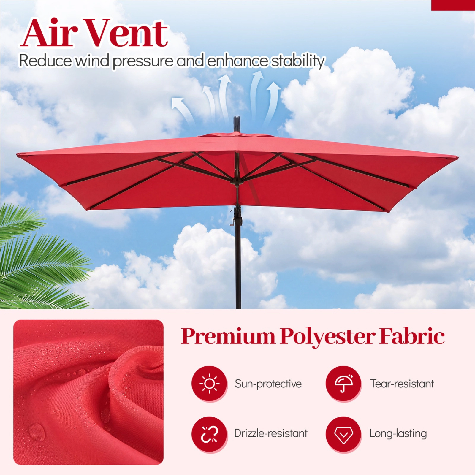 SUGIFT 8-ft Red Square Offset Cantilever Patio Umbrella with 360-Degree Rotation and Crank Lift for Deck