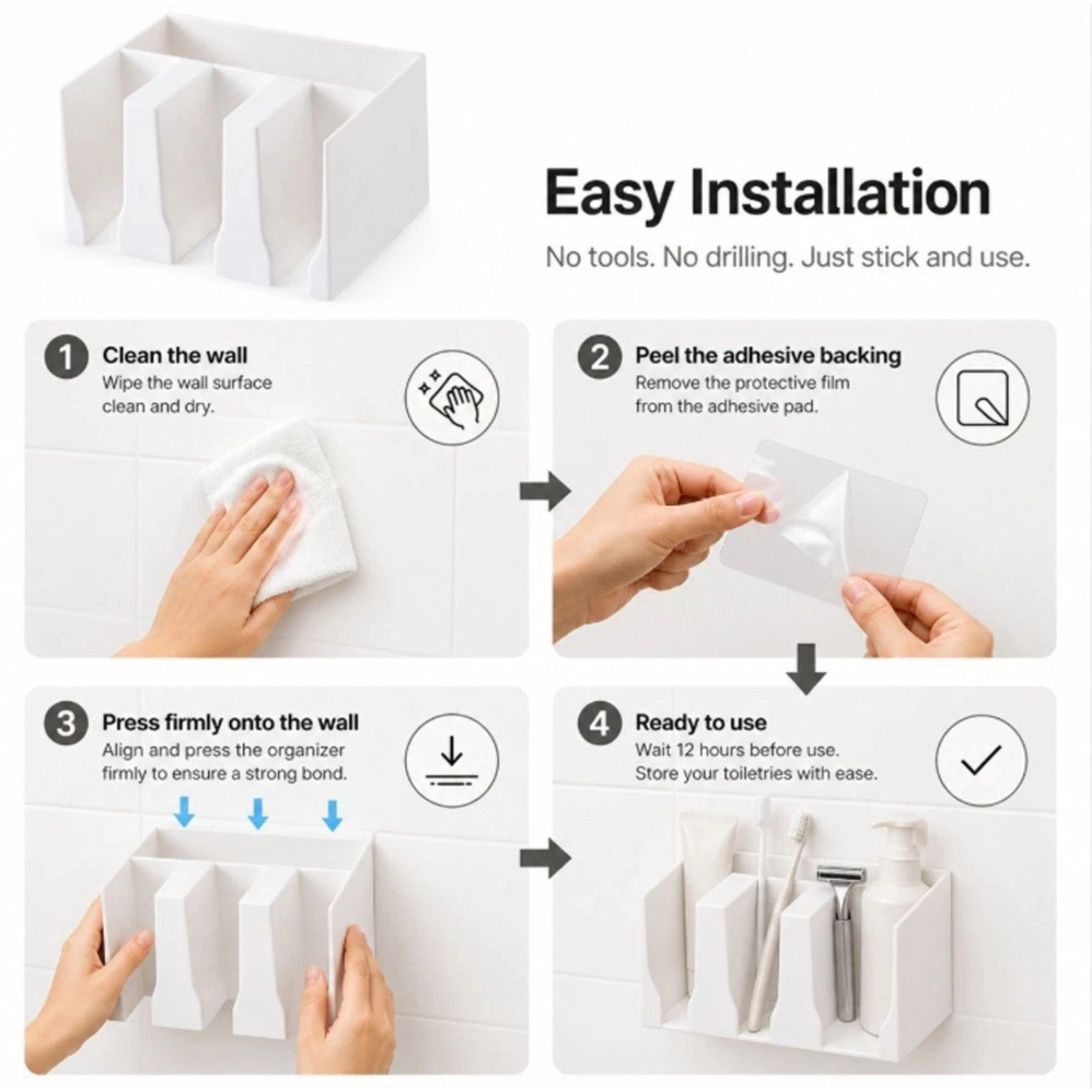 Home Collection Wall Mounted Toothpaste Holder Rack No-Drill Bathroom Organizer