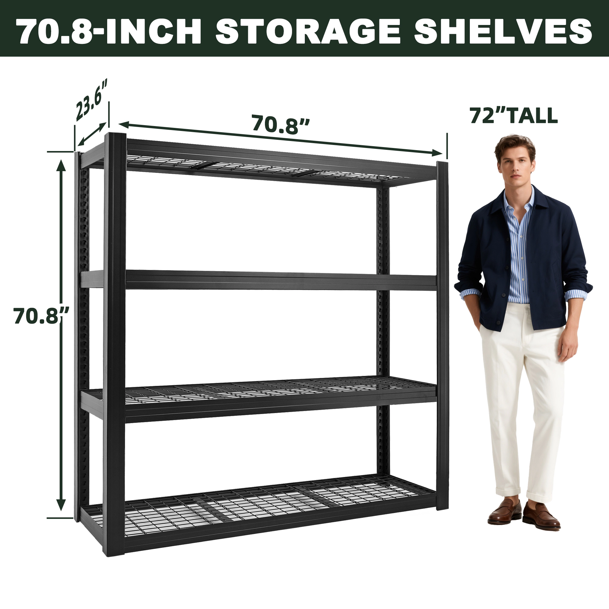 Flynama 4 Tier Heavy Duty Black Utility Shelving Unit 71 in W x 24 in D x 71 in H