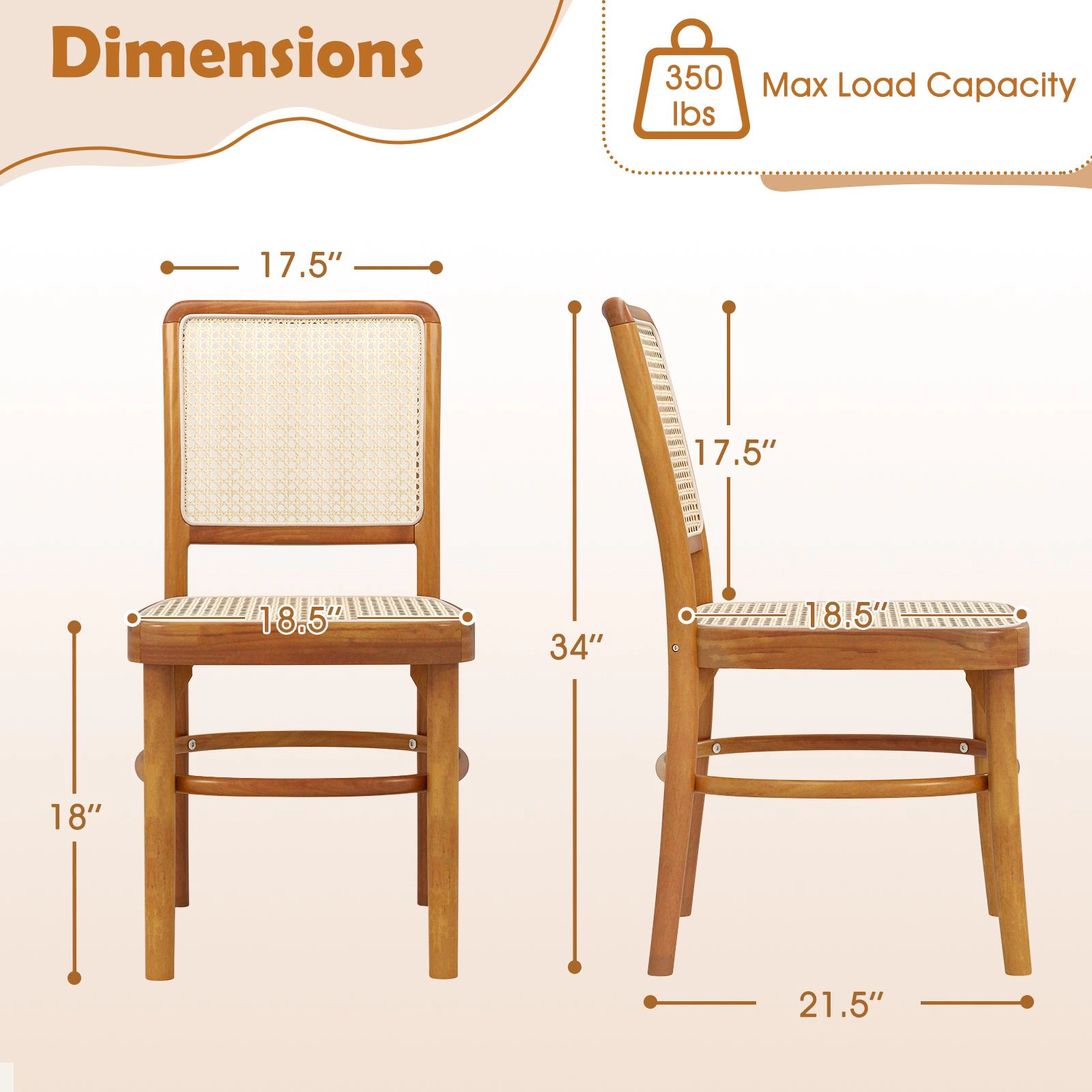 SlickBlue Boho Rattan Dining Chairs Set of 2, Teak Wood Frame, Armless