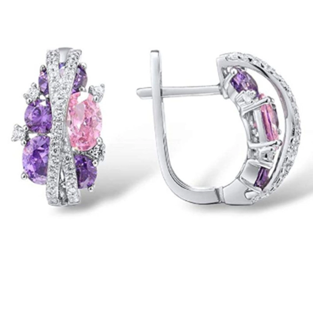 Wardrobe Whimsy Womens Multicolor Oval Cubic Zirconia Twisted Pave Design Earrings