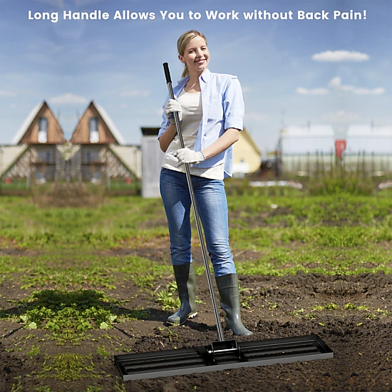 SUGIFT Black 42-in x 10-in Lawn Leveling Rake Grading Plate with Rustproof 69-in Handle for Topdressing