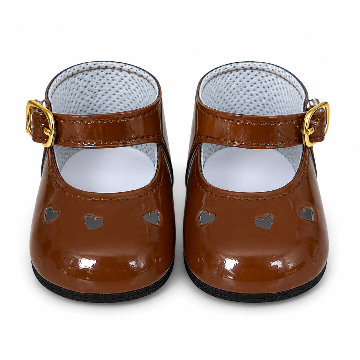 MBD® 18 Inch Girl Doll Shoes Brown Heart Mary Janes with Gold Buckle