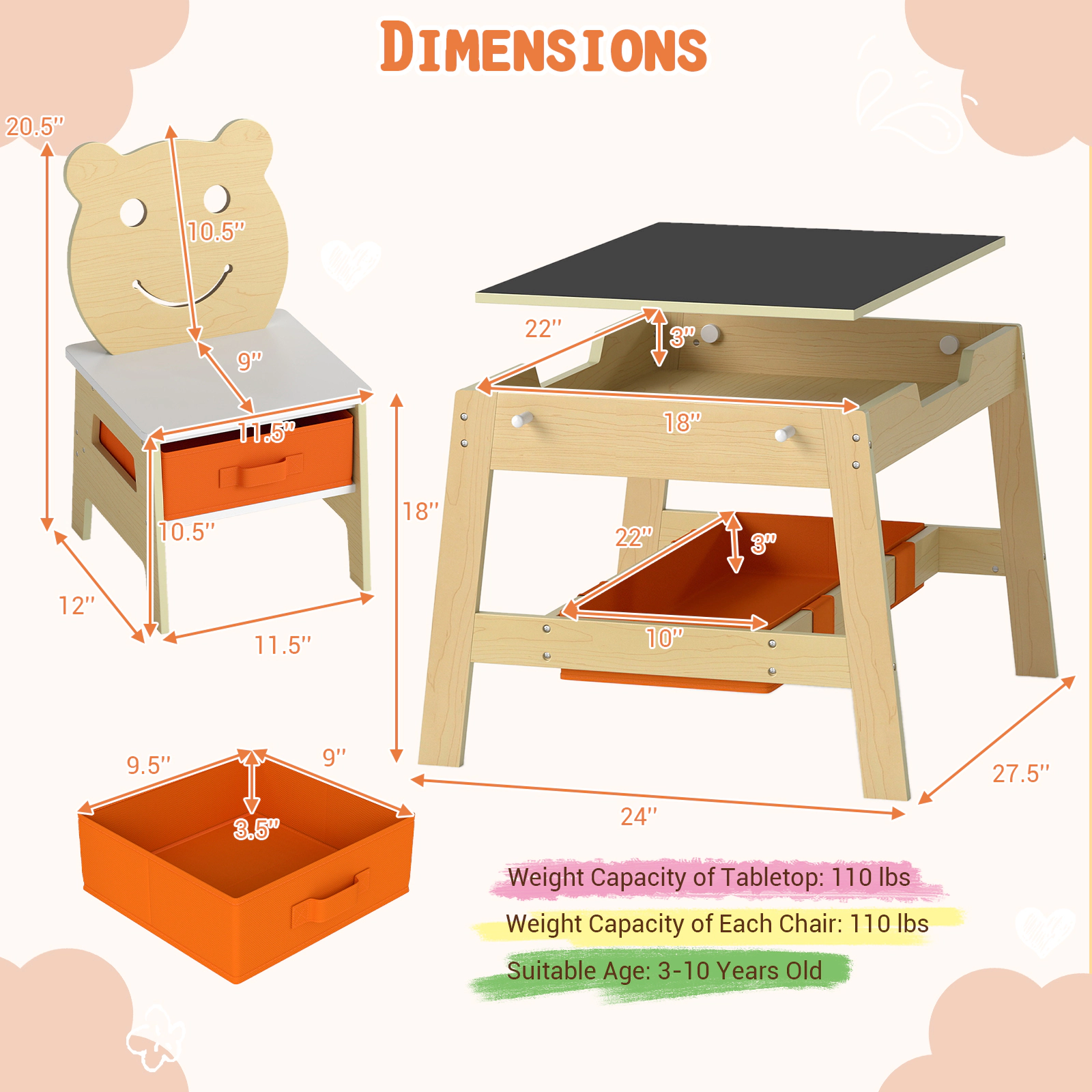 SUGIFT 5-in-1 Toddler Art Table & Chair Set Reversible Chalkboard Whiteboard 110-lb Tabletop Capacity Ages 3-10 Natural