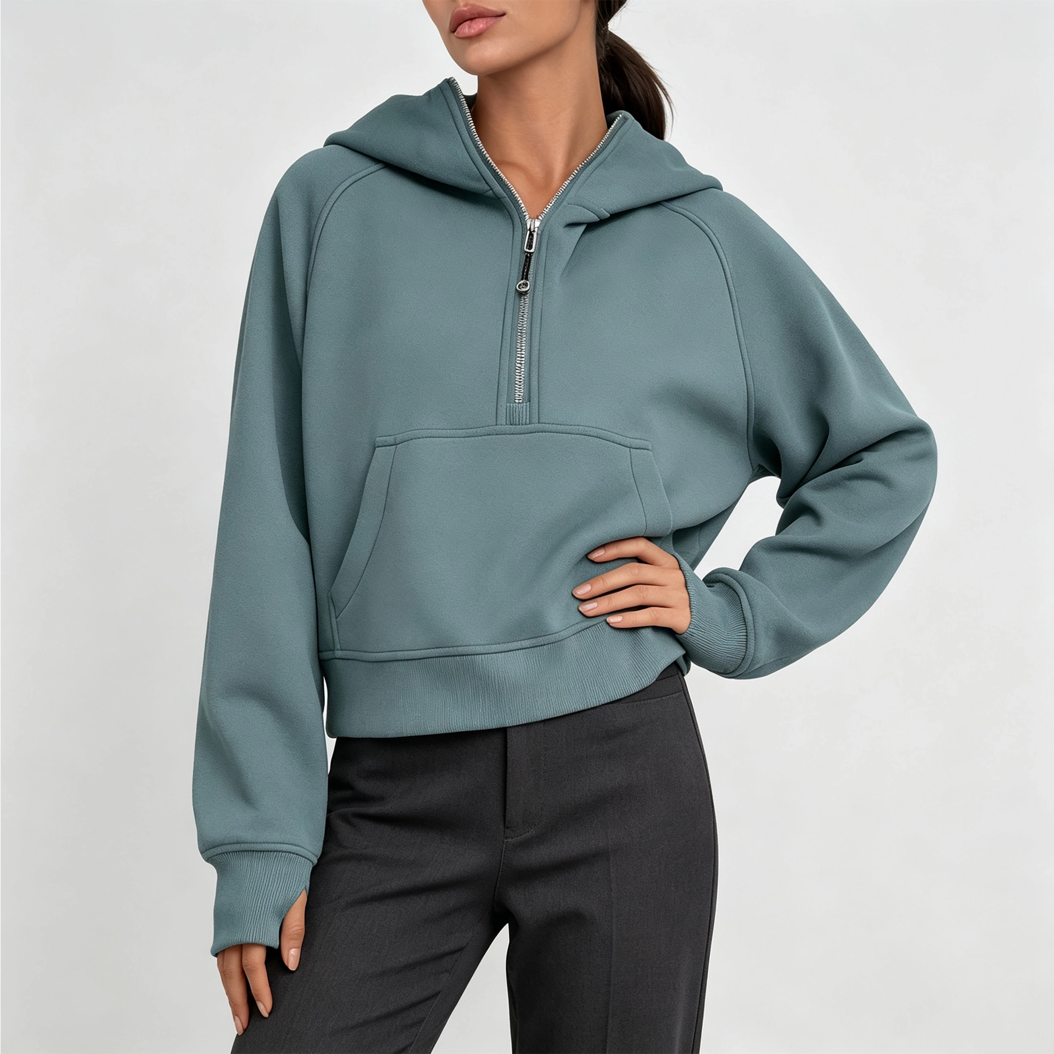 YesFashion Women's Half Zip Fleece Hoodies Long Sleeve Fall Winter Pullover Sweatshirt