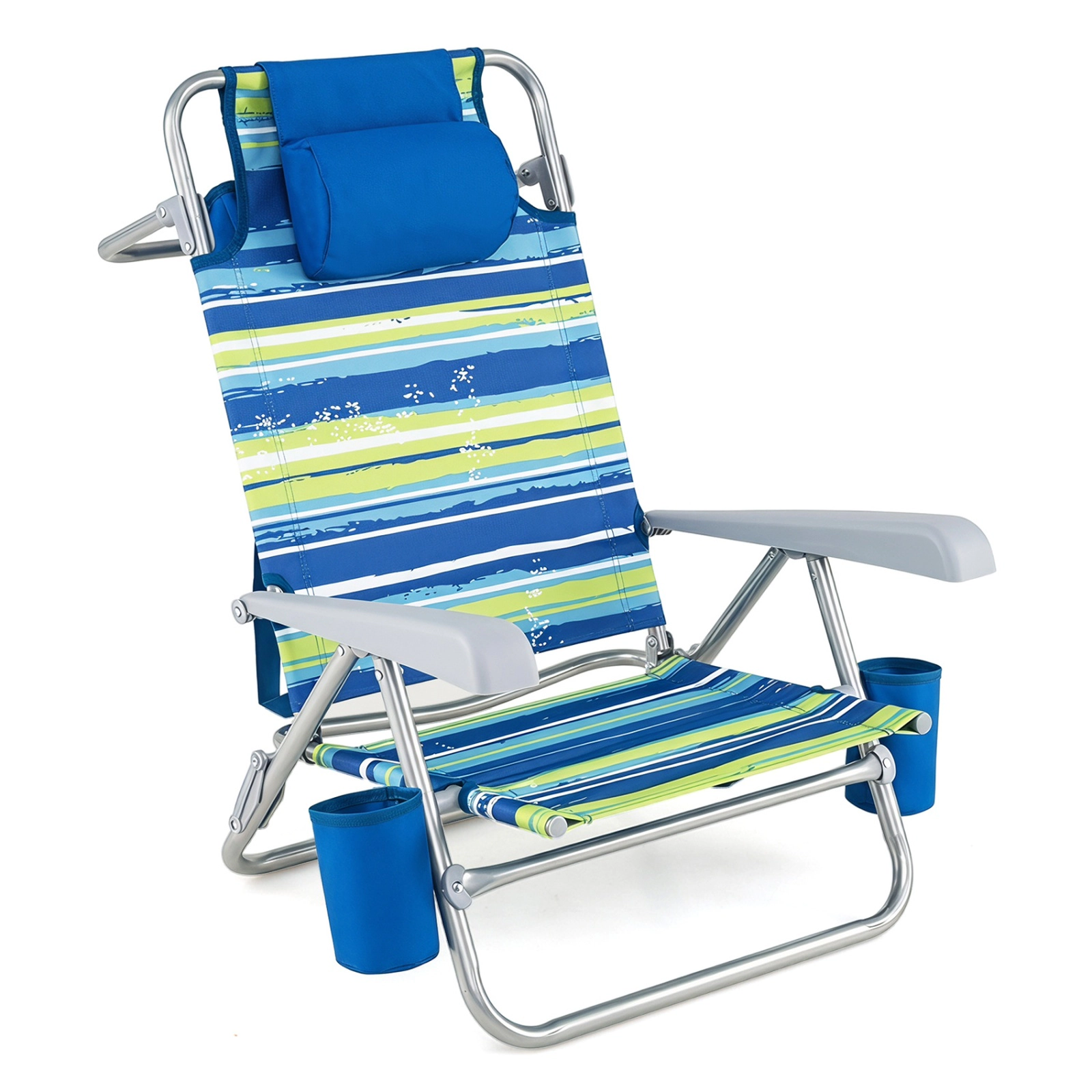 SUGIFT Blue 7-Position Backrest and Cooler Bag 2-Pack Portable Folding Beach Chair