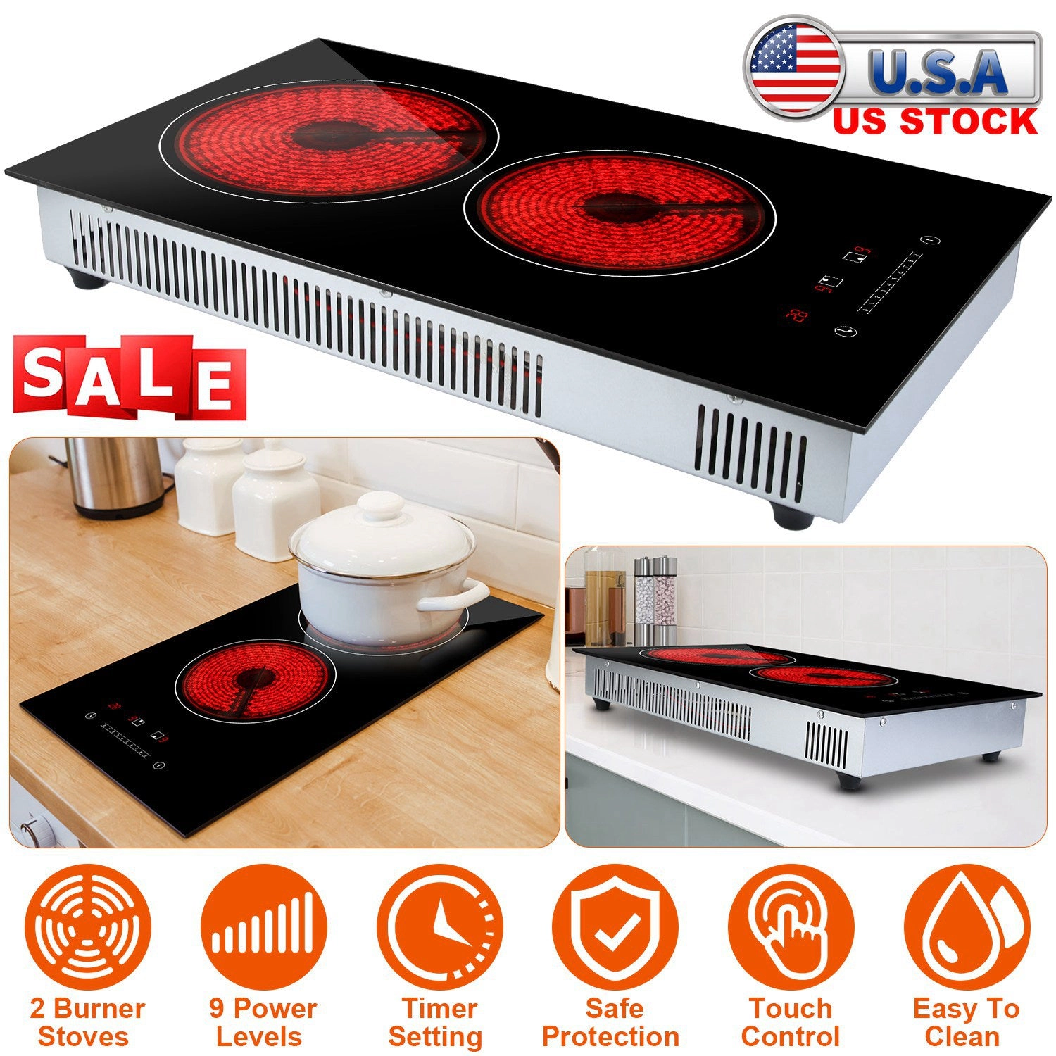GBruno Dual Zone 1900W Electric Ceramic Cooktop