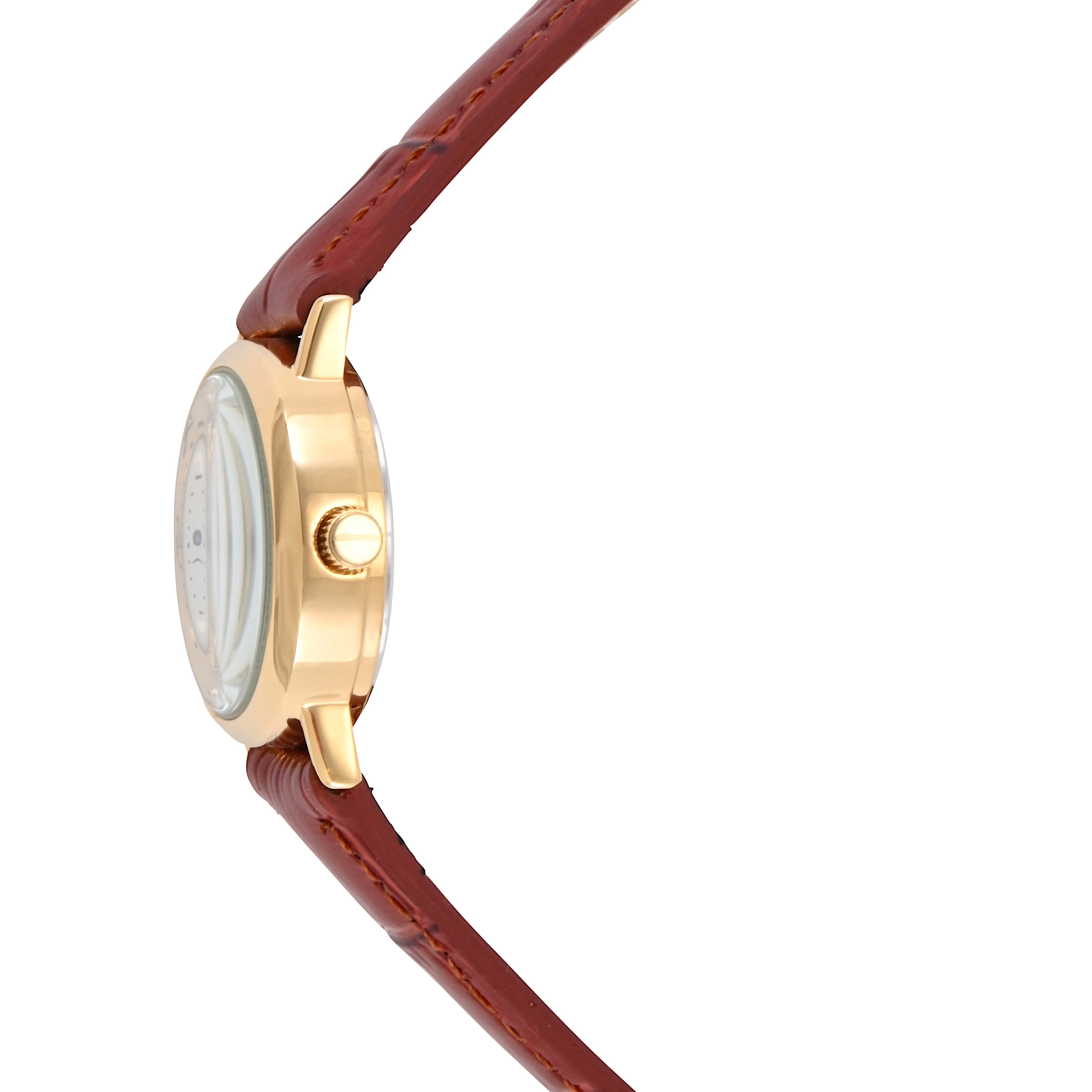 Peugeot Womens Small Face Easy Read Minimalist Brown Leather Strap Watch