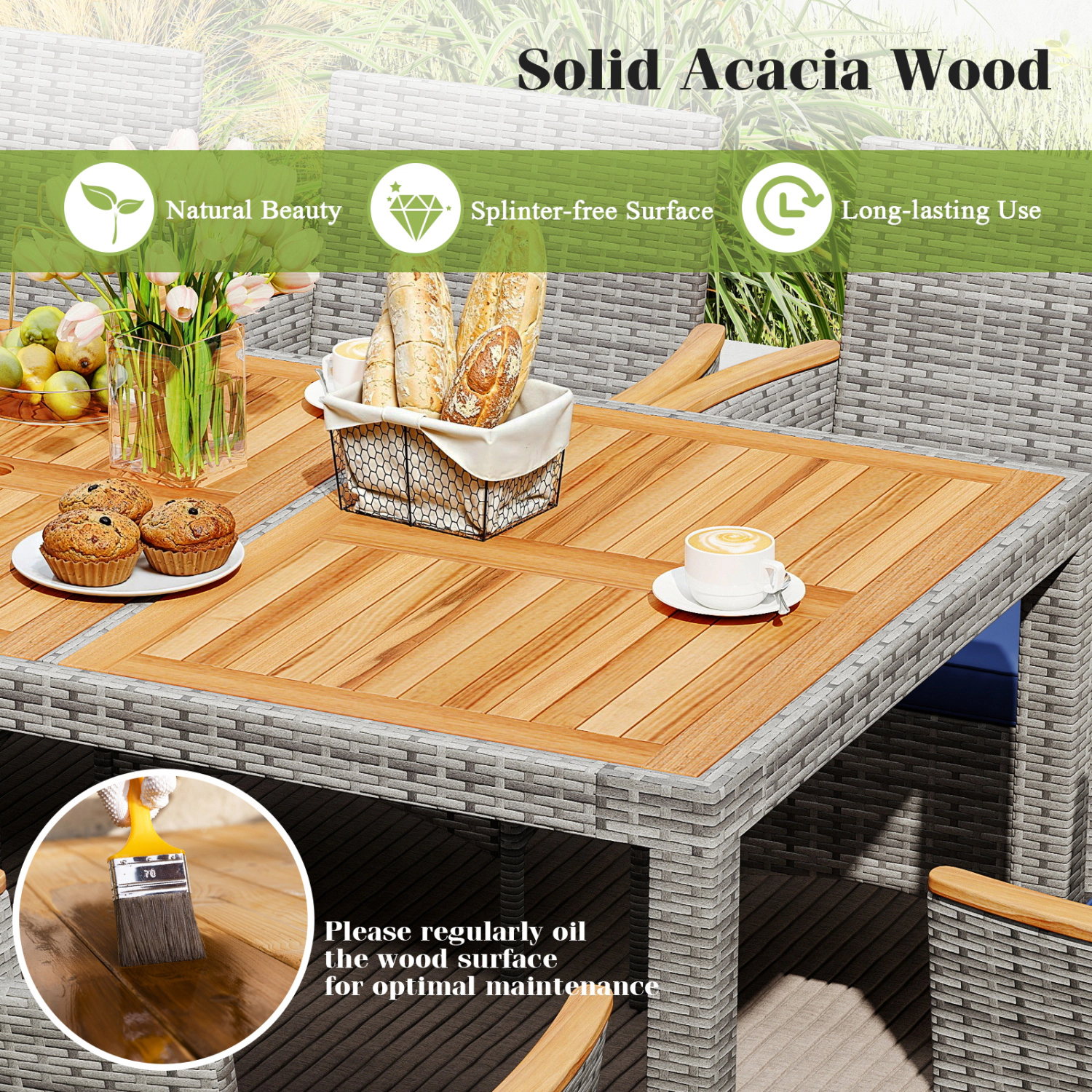 LJG 9 Pieces Patio PE Wicker Dining Set for Deck Garden and Yard