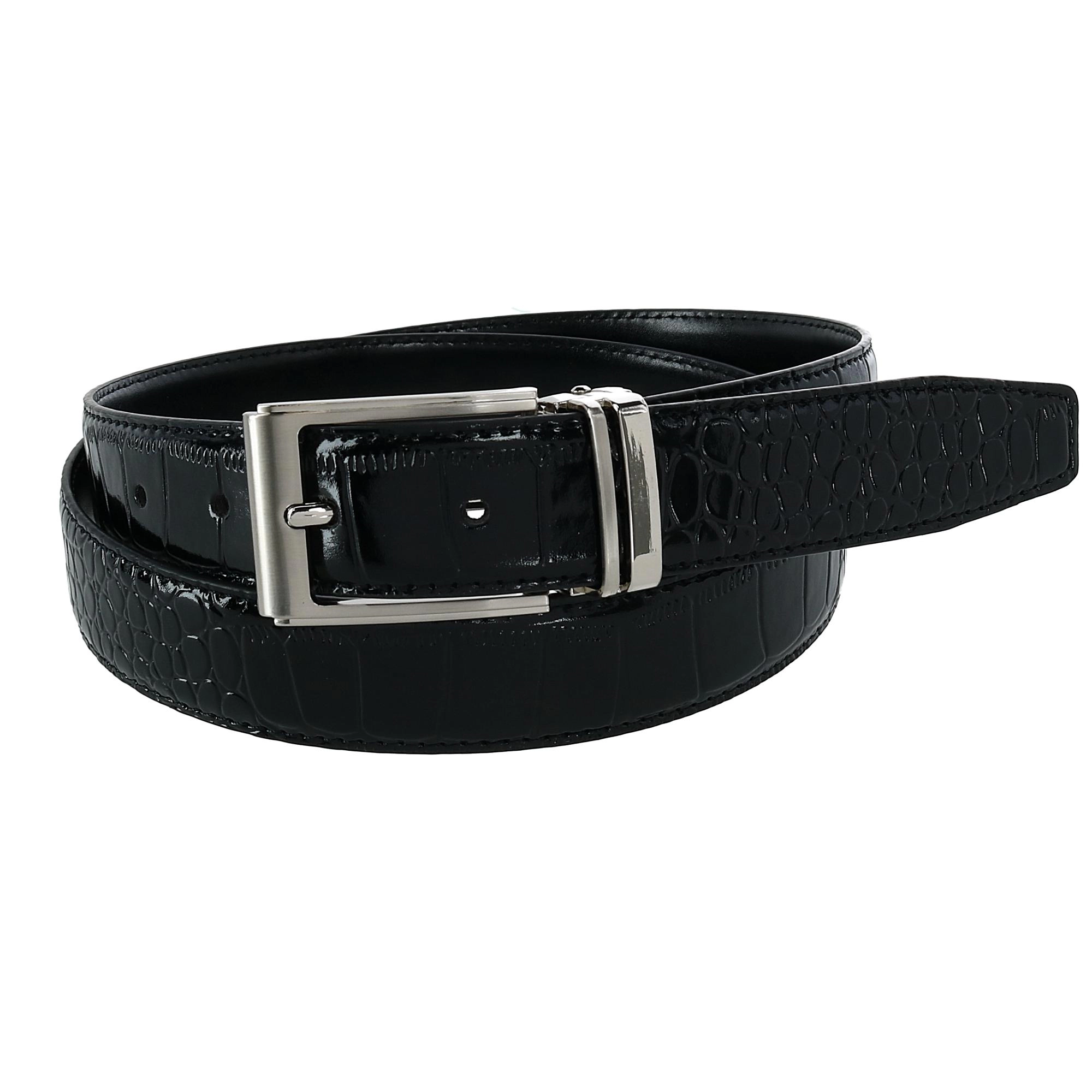 CTM Big & Tall Leather Croc Print Dress Belt with Clamp On Buckle