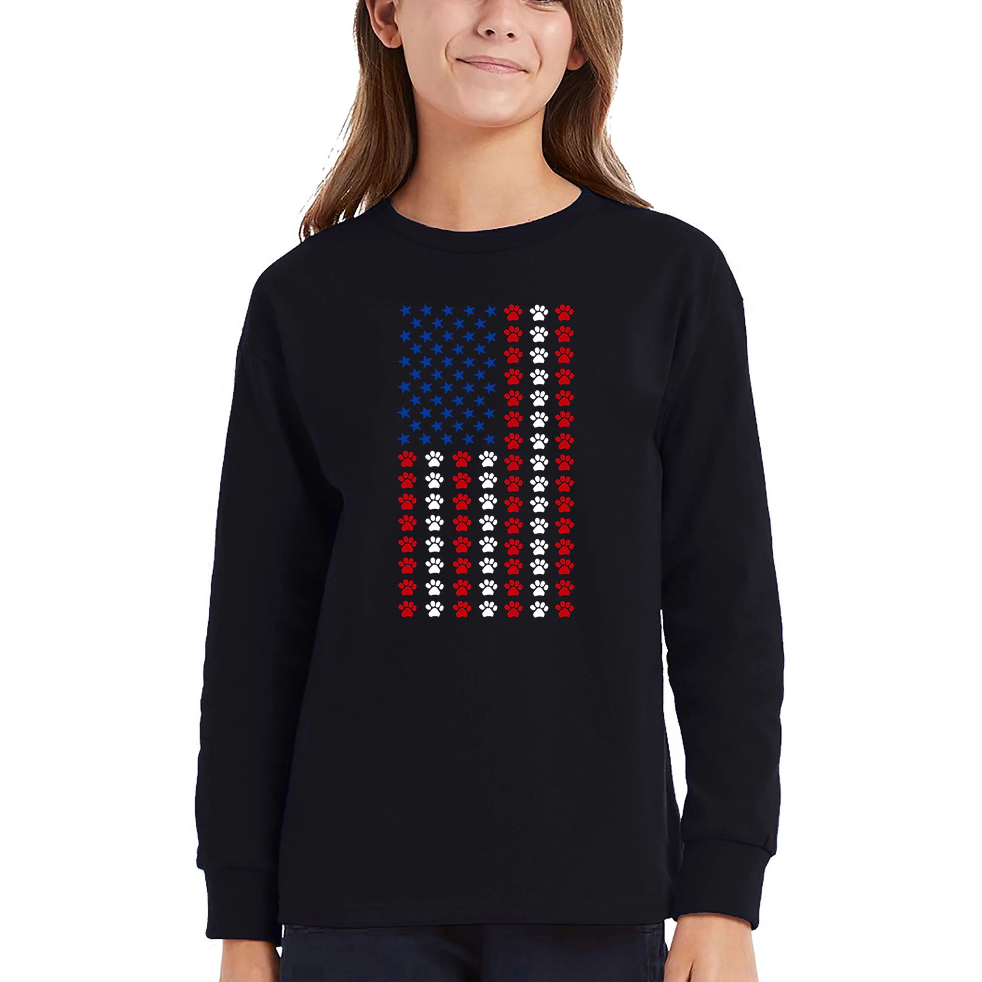 LA Pop Art Girls Long Sleeve Word T-Shirt - Paws Flag