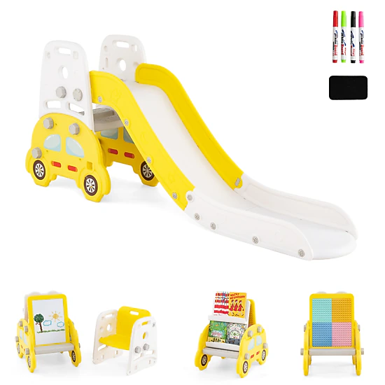 LJG 5 in 1 Convertible Toddler Slide Set Kids Art Easel with Stool and Book Rack
