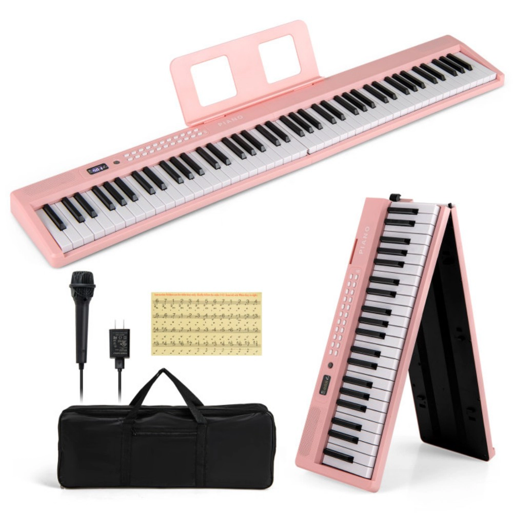 SUGIFT Pink 88-Key Foldable Electric Keyboard Piano with 150 Demo Songs Wireless MIDI and Type-C Port