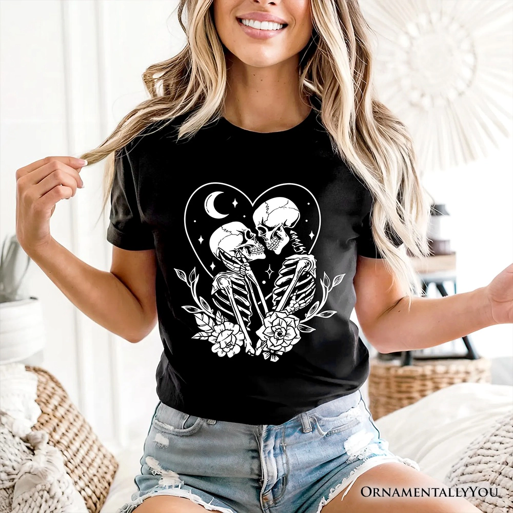 OrnamentallyYou Unisex The Lovers Skeletons Spooky Gothic Valentine T-Shirt