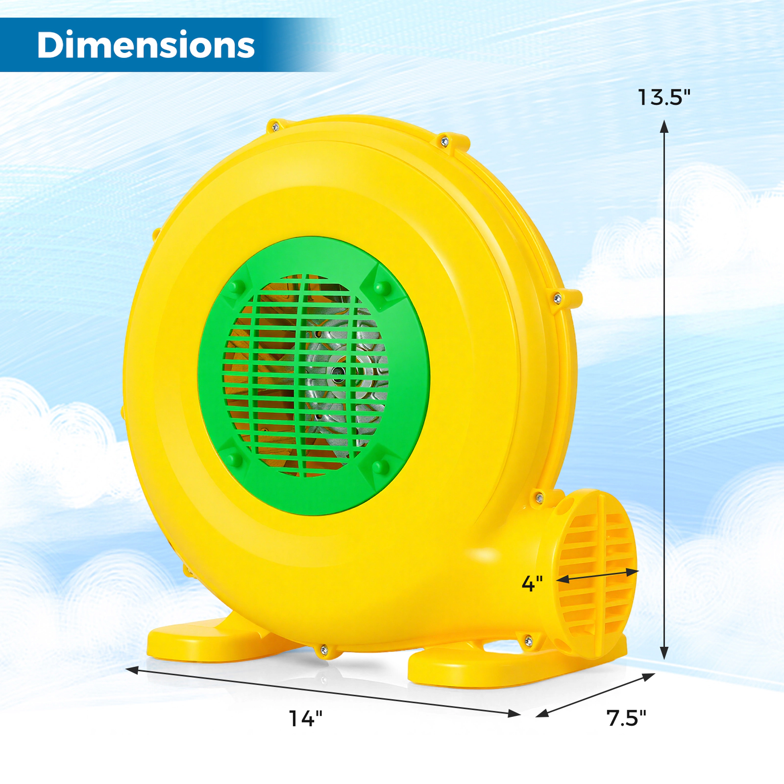 SUGIFT Yellow 480W Blower for Kids Bounce House with Carry Handle and 2 Ground Stakes 14-in W 7.5-in D 13.5-in H
