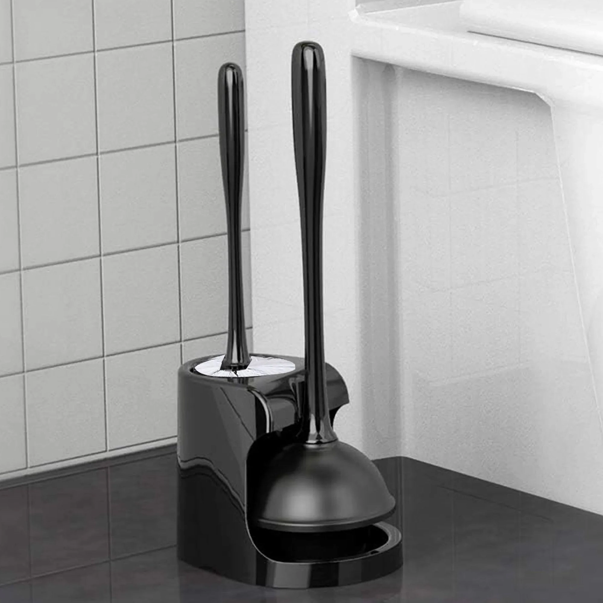 Cheer Collection Dual Action Toilet Plunger and Bowl Brush Set with Compact