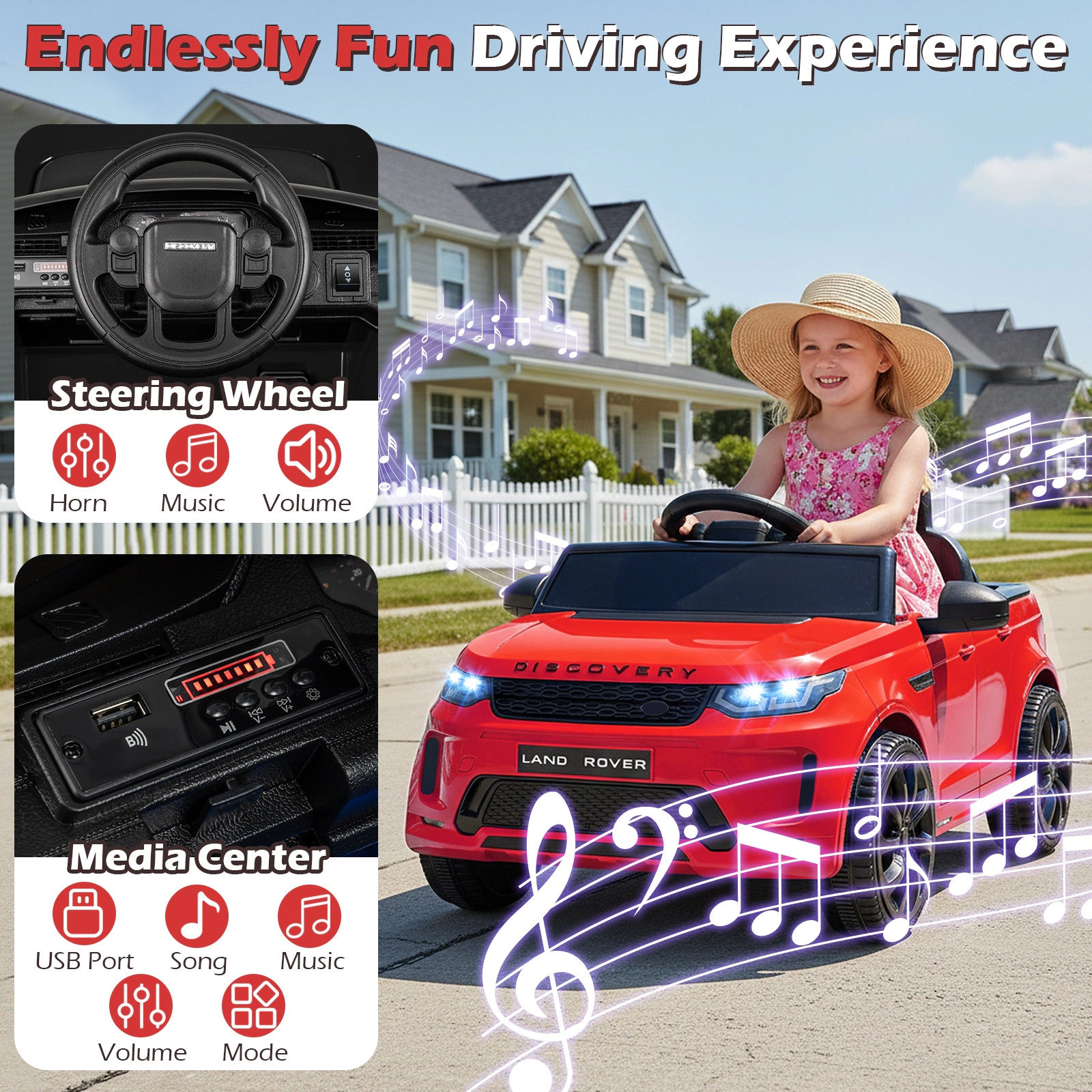 SUGIFT Licensed Land Rover Kids Ride-On Car 12V Battery Powered Electric Car 66-lb Capacity Ages 3+ 38-in Body Red