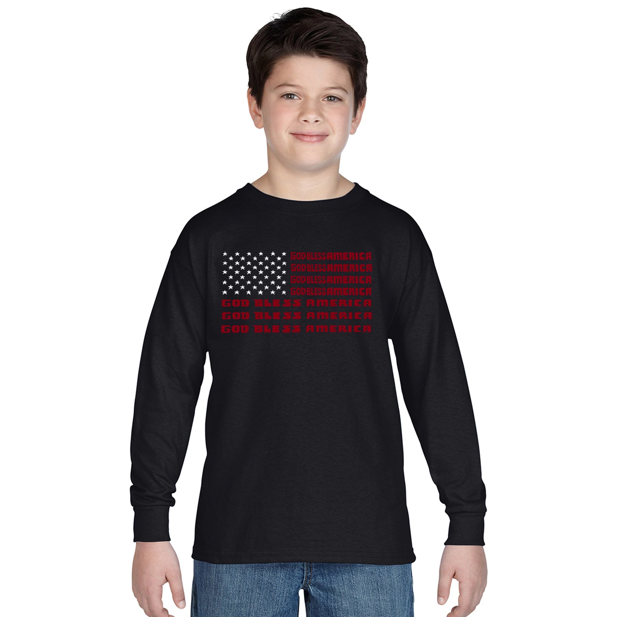 LA Pop Art Boys Long Sleeve T-Shirt -  God Bless America