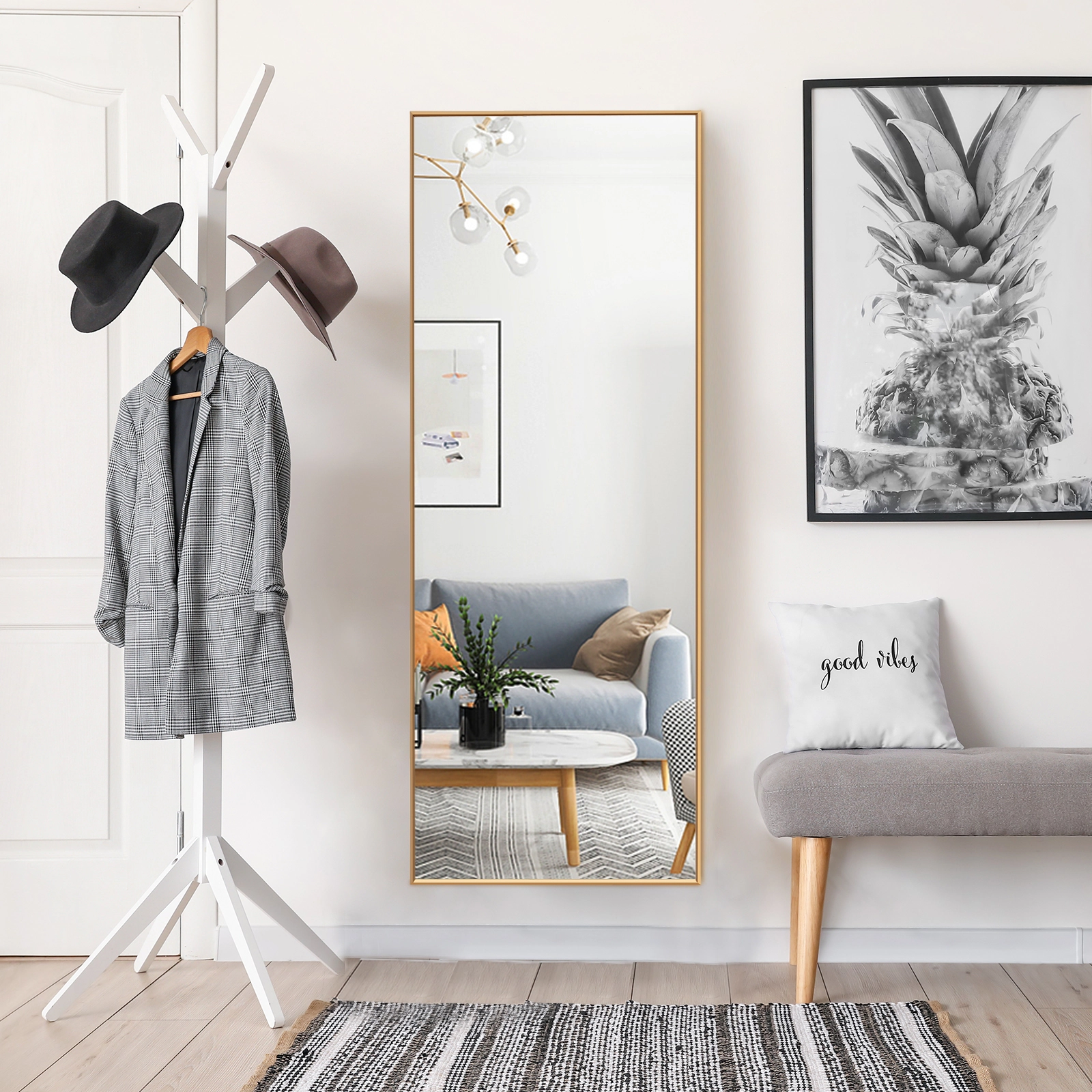 Slickblue Full Length Wall Mirror 59 Inch Rectangle Bedroom Dressing Mirror Large Frame