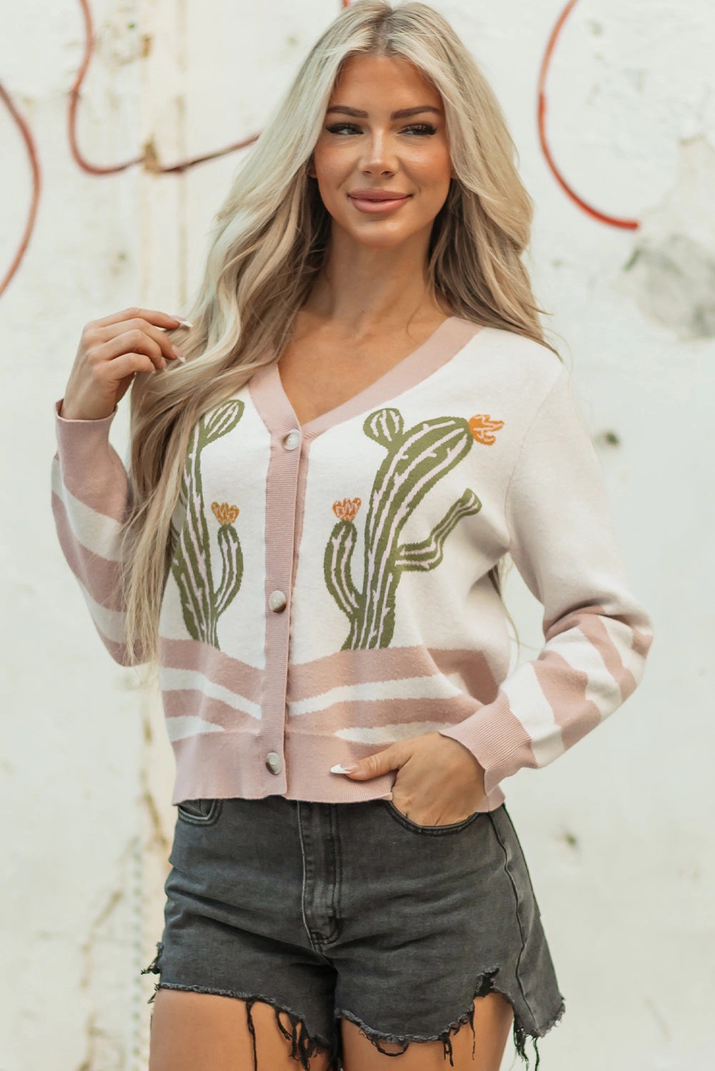 Threaded Pear Women's Paulina Desert Cactus Front Sweater