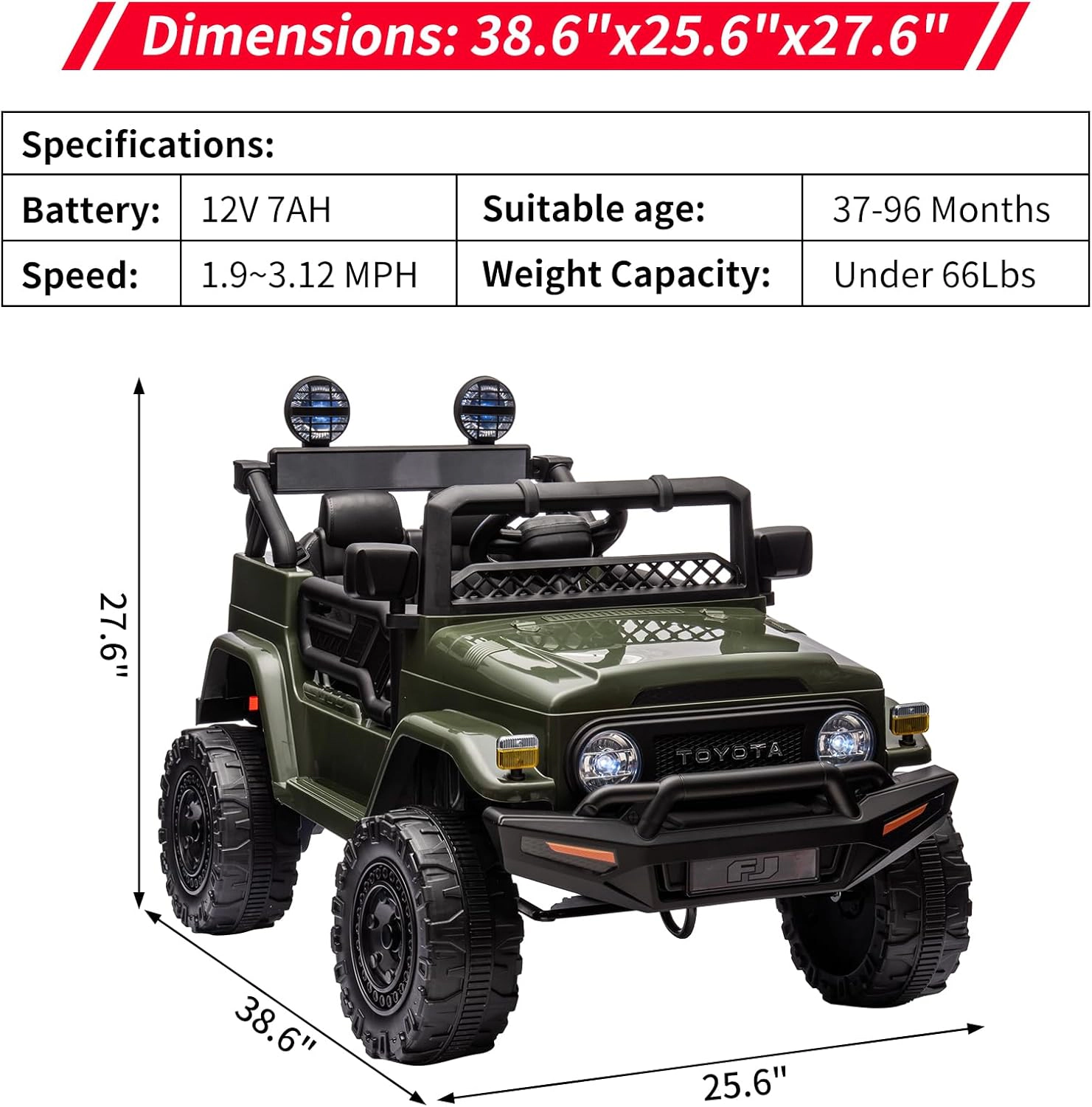 Enjyam 12V Licensed Toyota Kids Ride On Truck, Electric Car w/Remote Control, LED Lights, Music, Safety Belt
