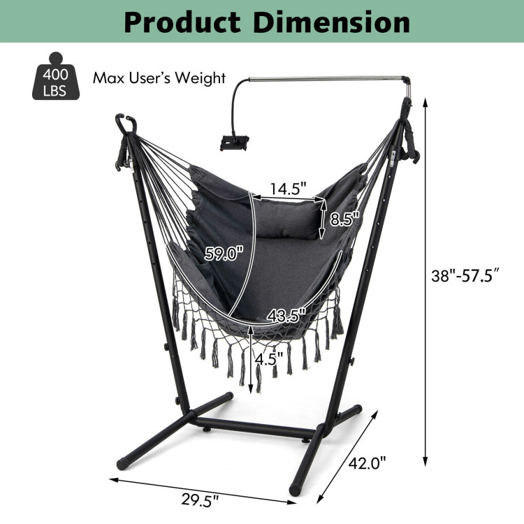 Hivvago Height Adjustable Hammock Chair With Phone Holder And Side Pocket-Gray